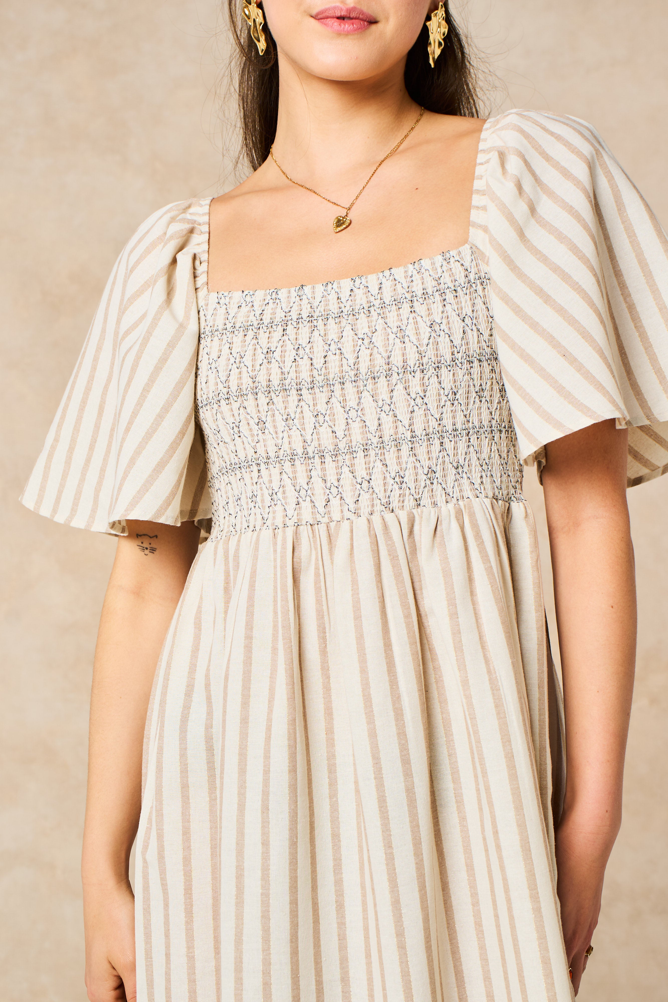 Sarta Women's Striped Milkmaid Maxi Dress in Cream