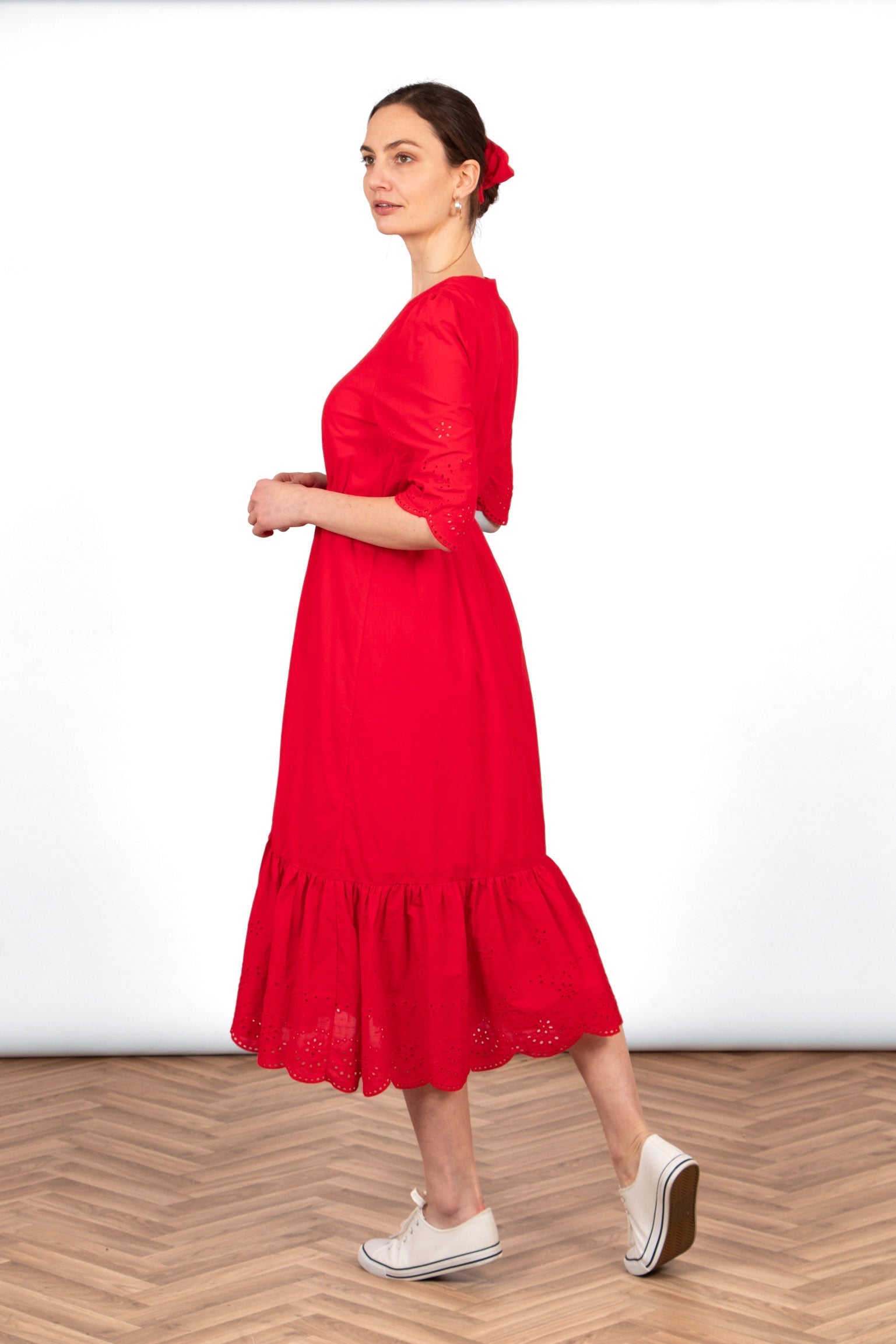 Sarta Women's Broderie Anglaise Fit & Flare Midaxi Dress in Red | Size: Large Sarta Women's Broderie Anglaise Fit & Flare Midaxi Dress in Red | Size: Large