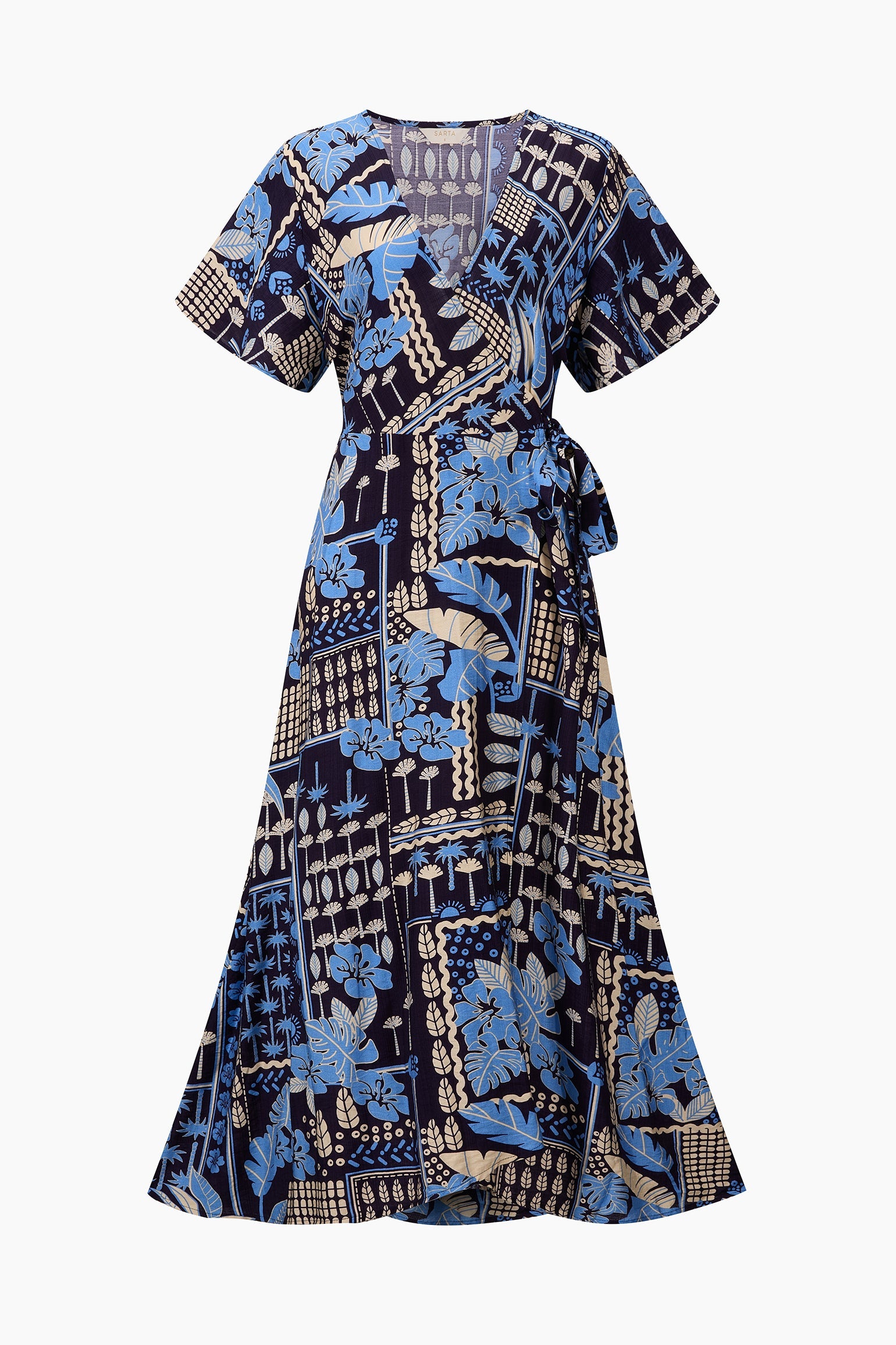 Tile-Print-Midaxi-Wrap-Dress-in-Navy-Blue-Front
