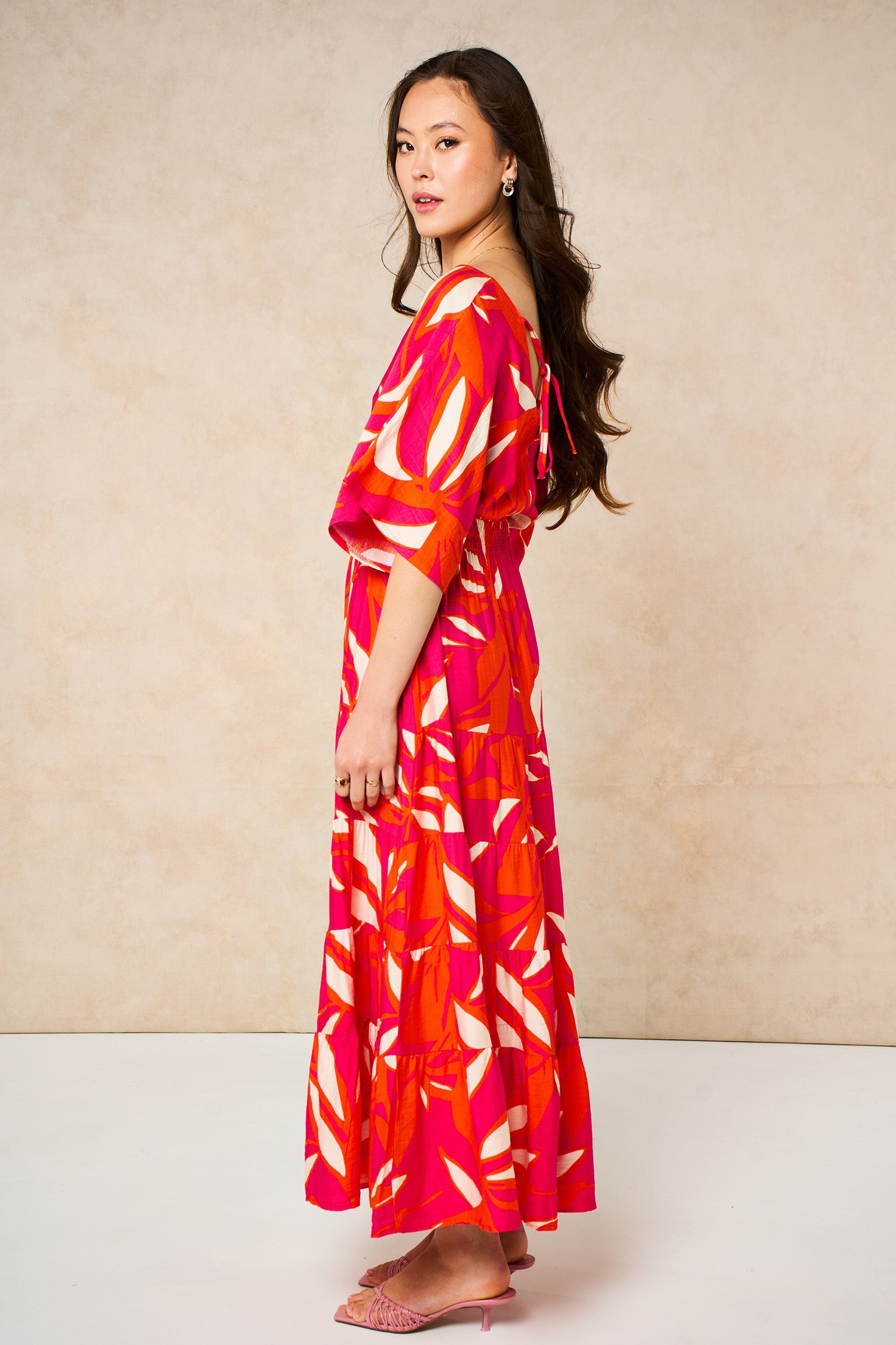 Tropical-Floral-Maxi-Kaftan-Dress-in-Hot-Pink-side