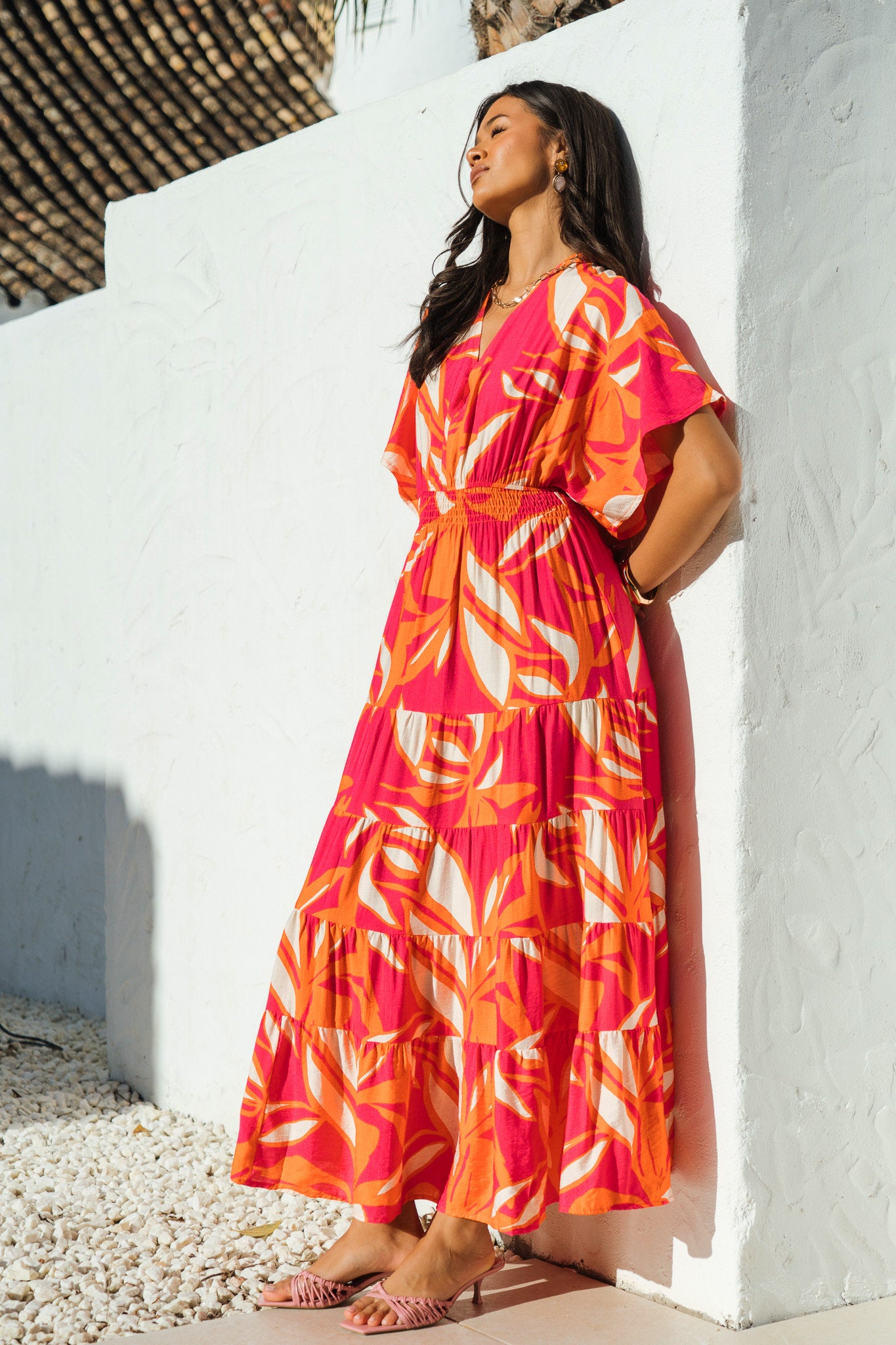 Tropical-Floral-Maxi-Kaftan-Dress-in-Hot-Pink