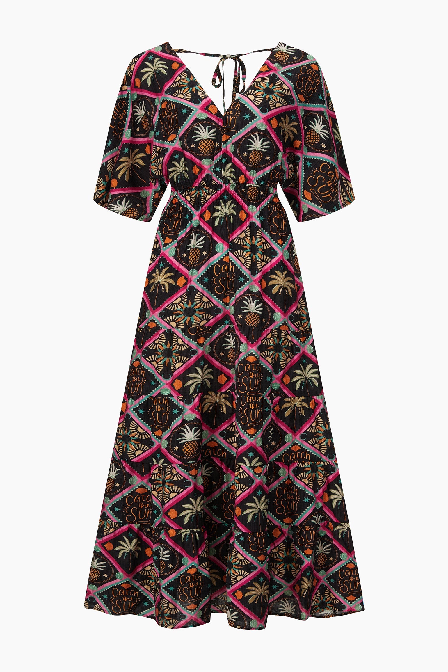 Pineapple-Print-Maxi-Kaftan-Dress-in-Black-product-shot