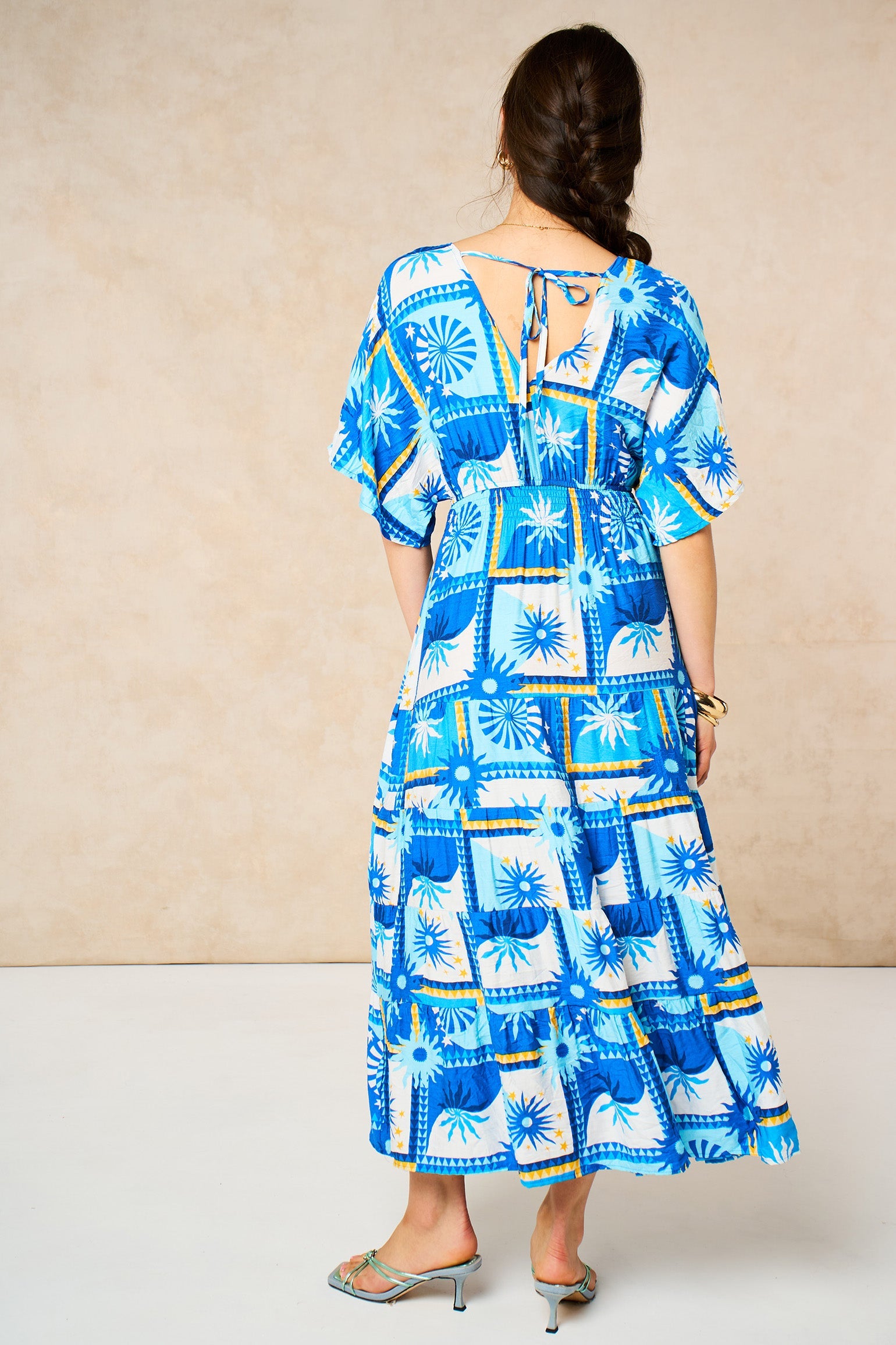 Sun-Checkerboard-Maxi-Kaftan-Dress-in-Blue-back