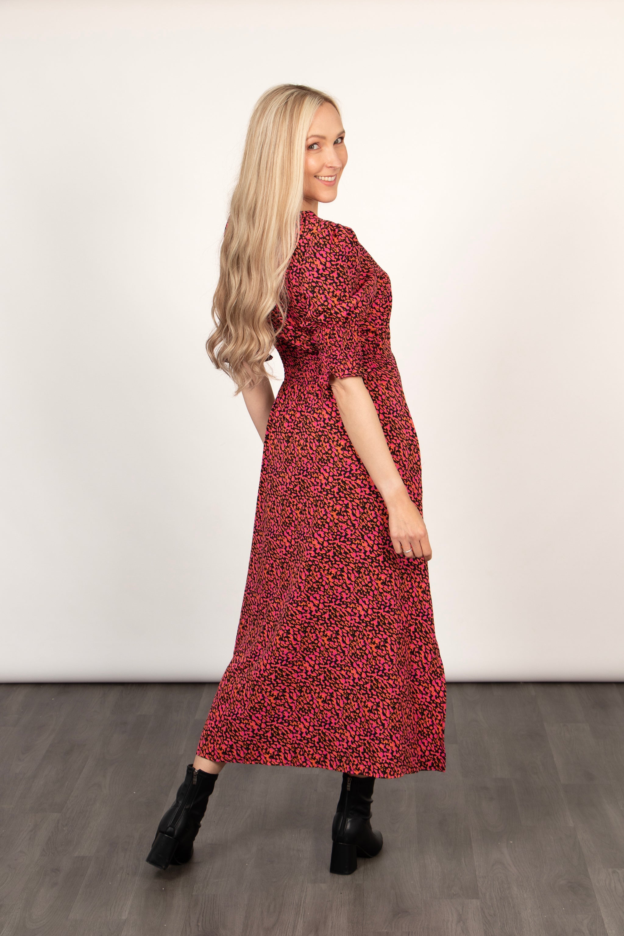 Hazel Tea Dress - Fuchsia, Abstract Spot
