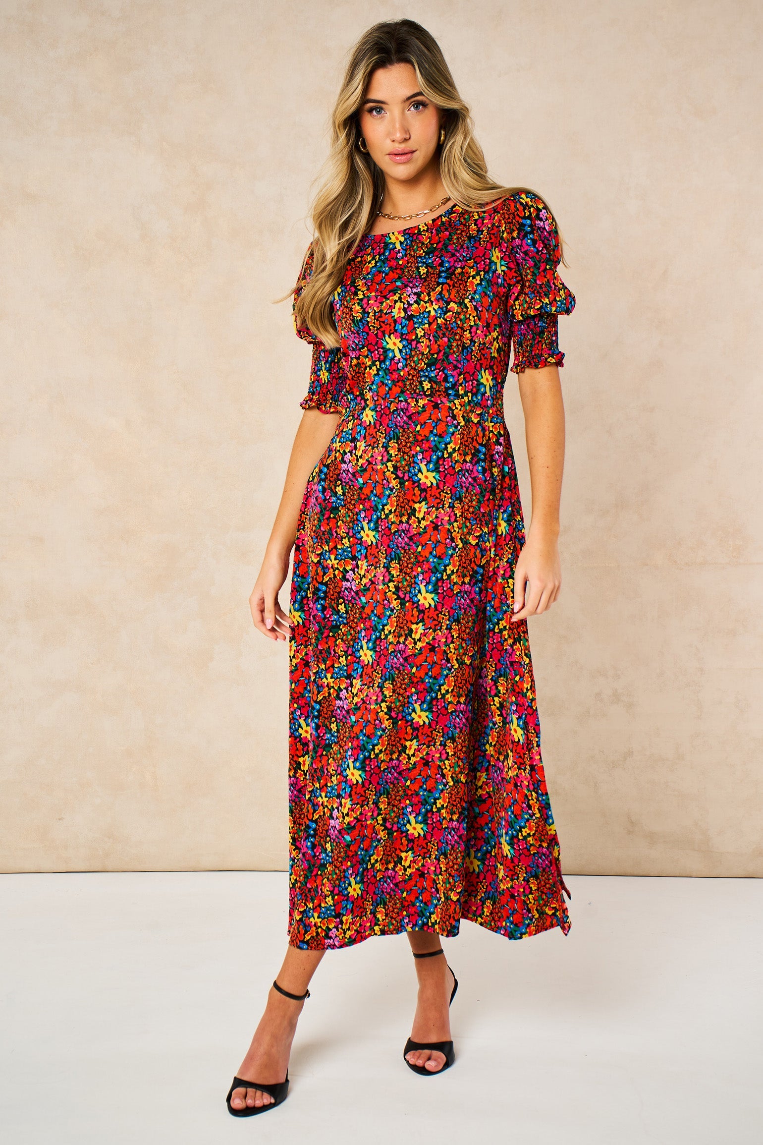 Ditsy-Floral-Midi-Tea-Dress-in-Multi-front