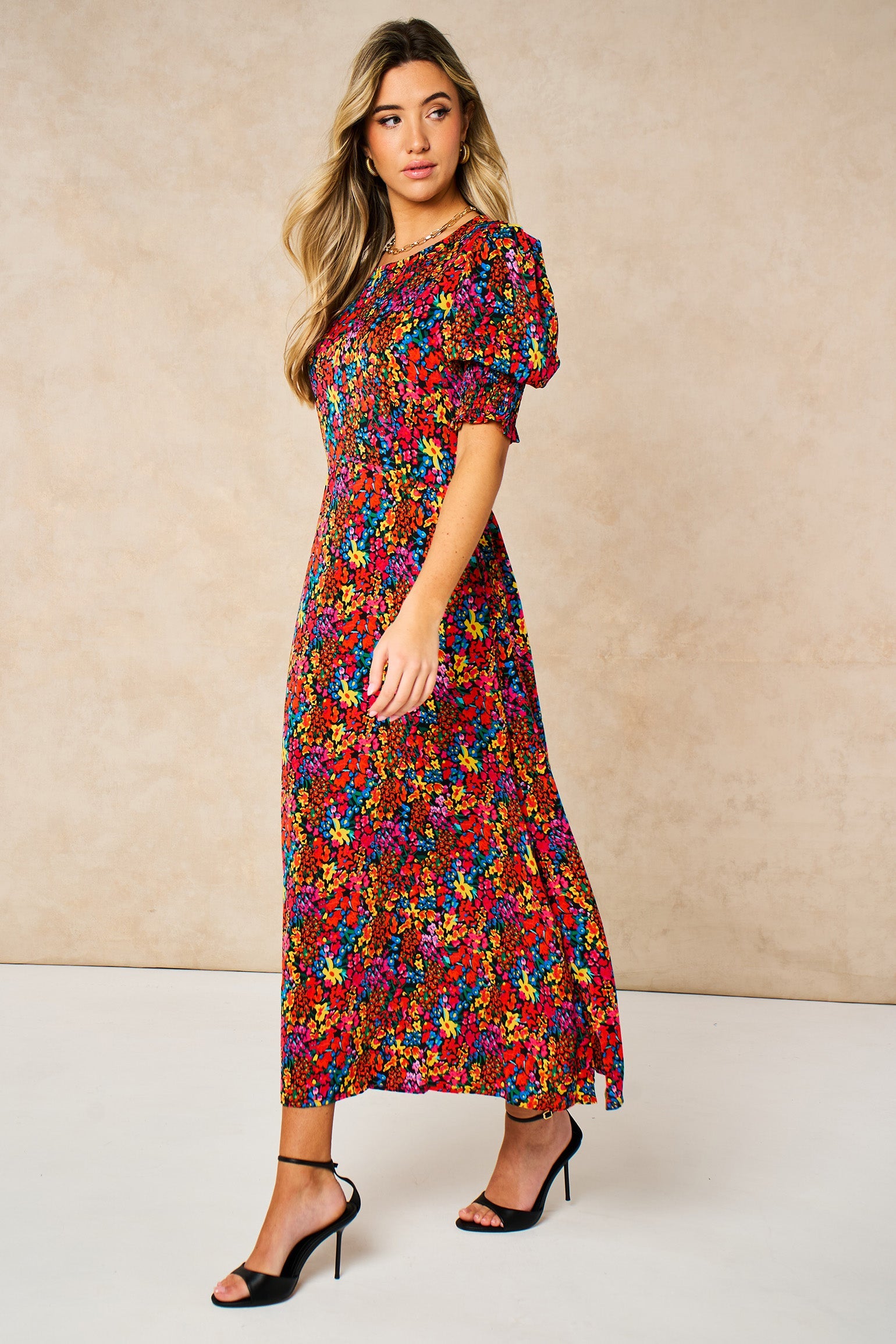 Ditsy-Floral-Midi-Tea-Dress-in-Multi-side