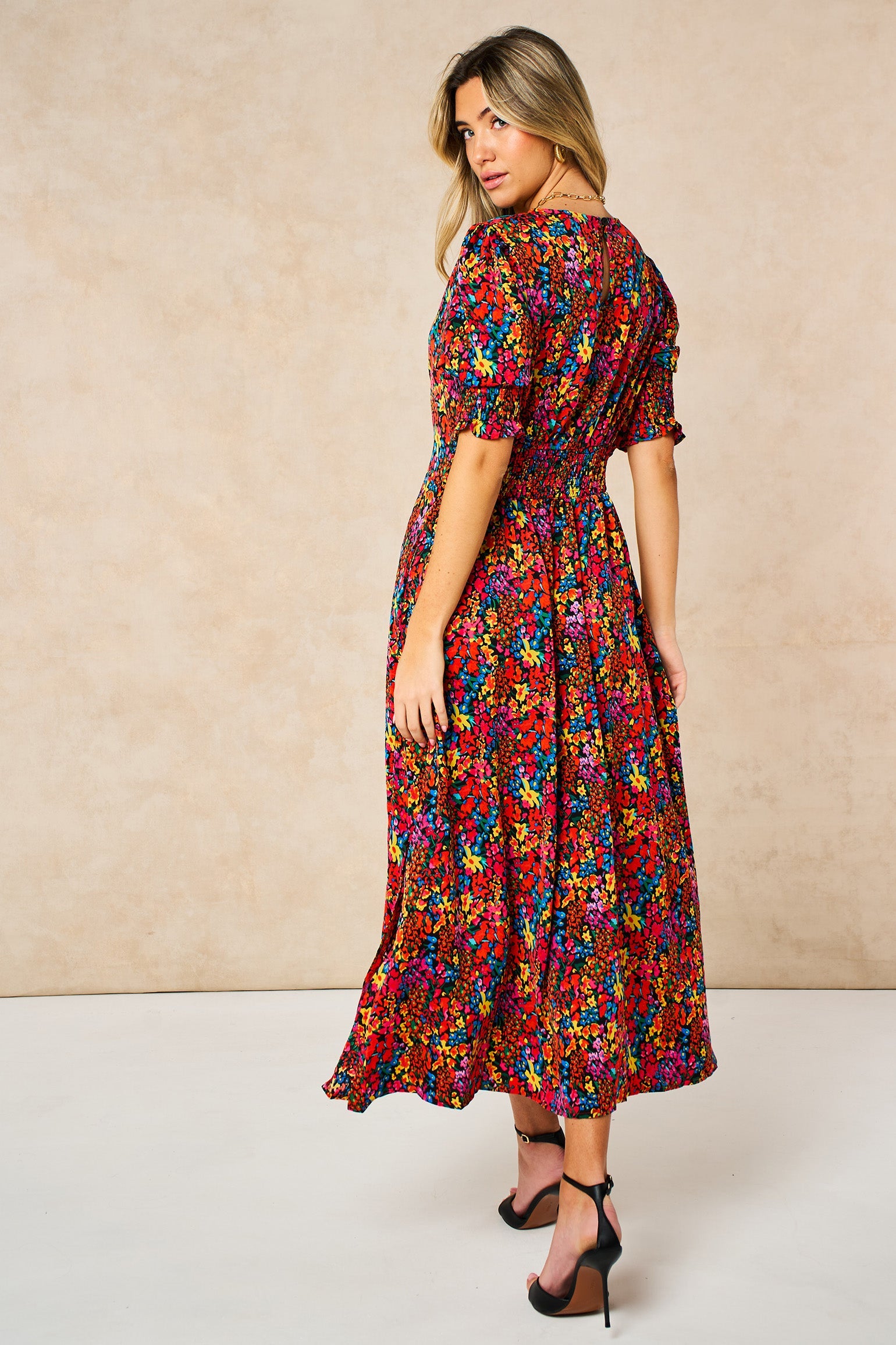 Ditsy-Floral-Midi-Tea-Dress-in-Multi-back