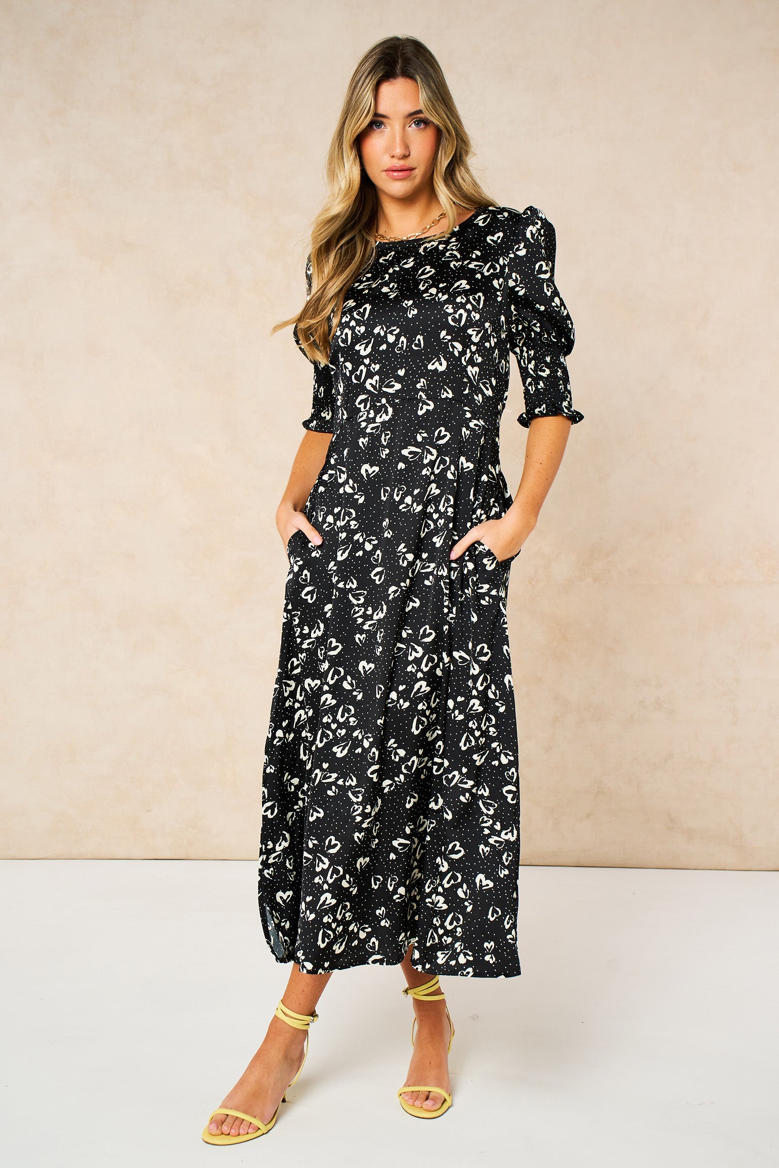 Love-Hearts-Midi-Tea-Dress-in-Black-posed