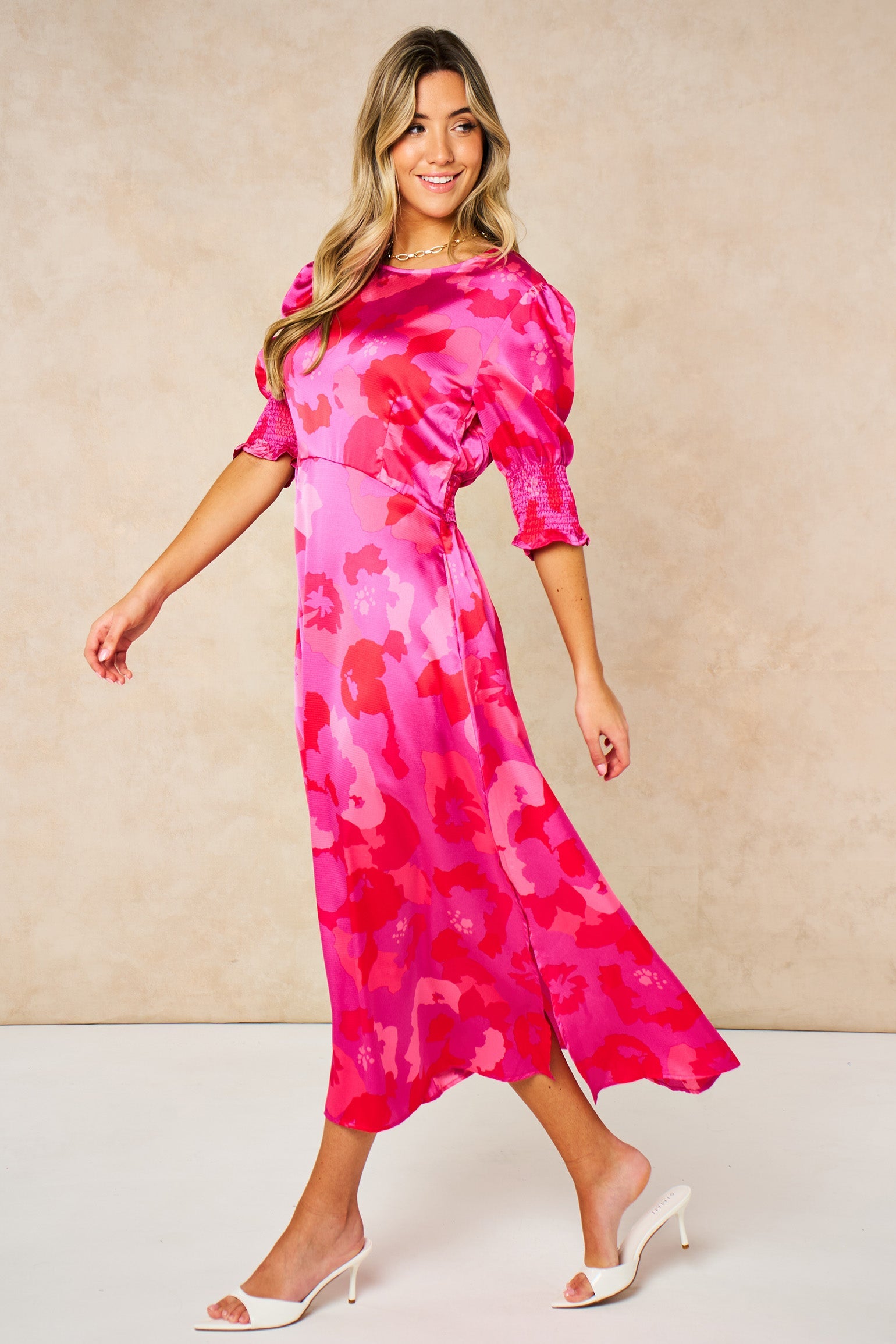 Floral-Midi-Tea-Dress-in-Hot-Pink-side
