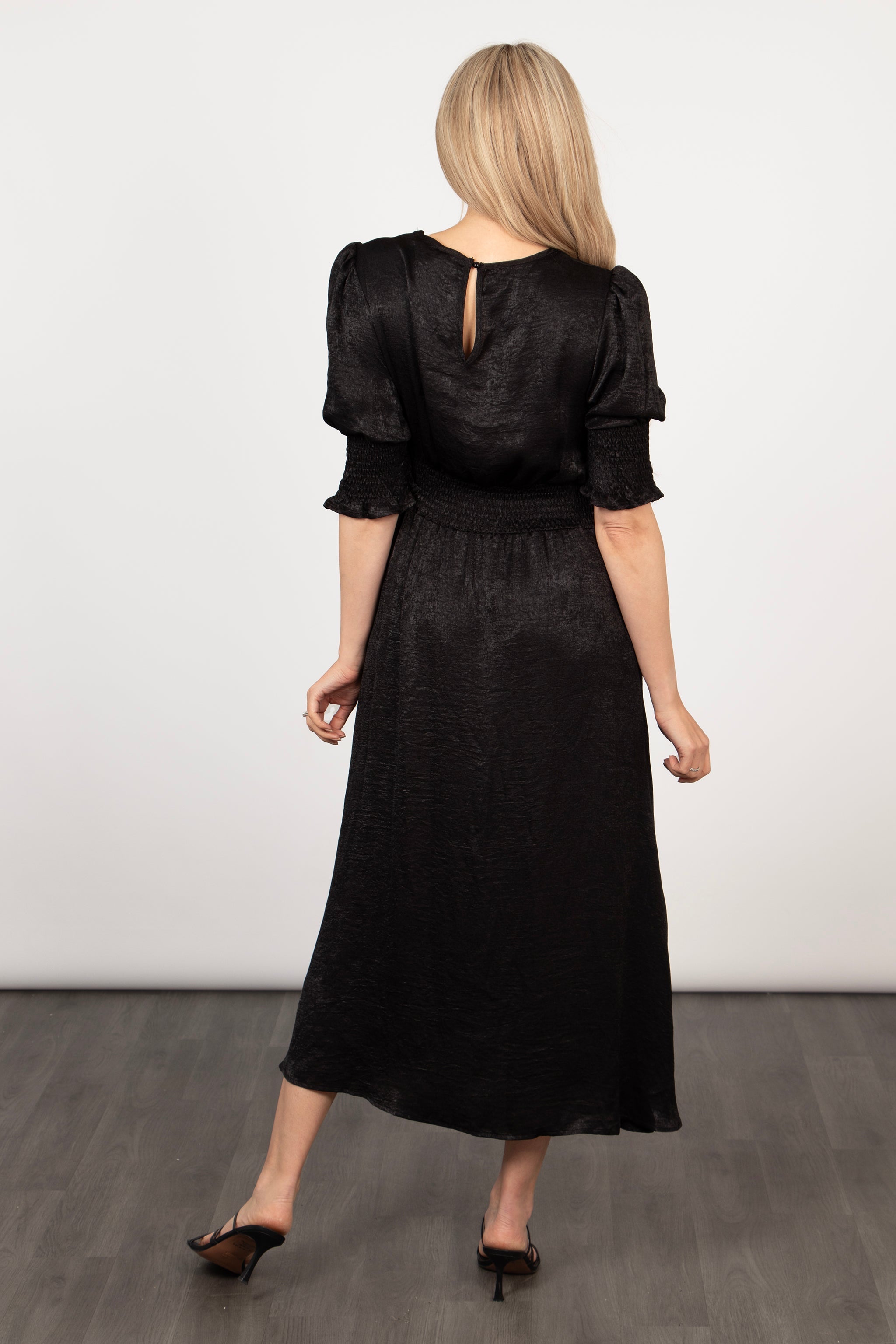 Hazel Tea Dress - Black, Metallic