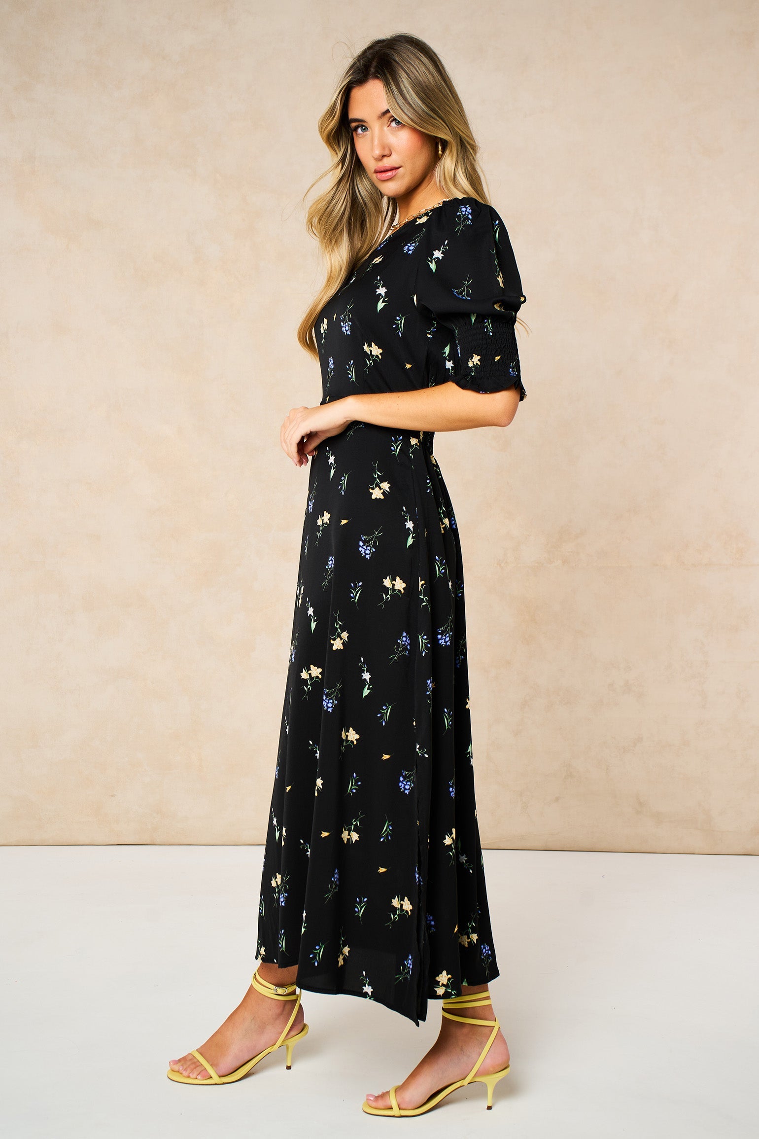 Floral-Posy-Midi-Tea-Dress-in-Black-side