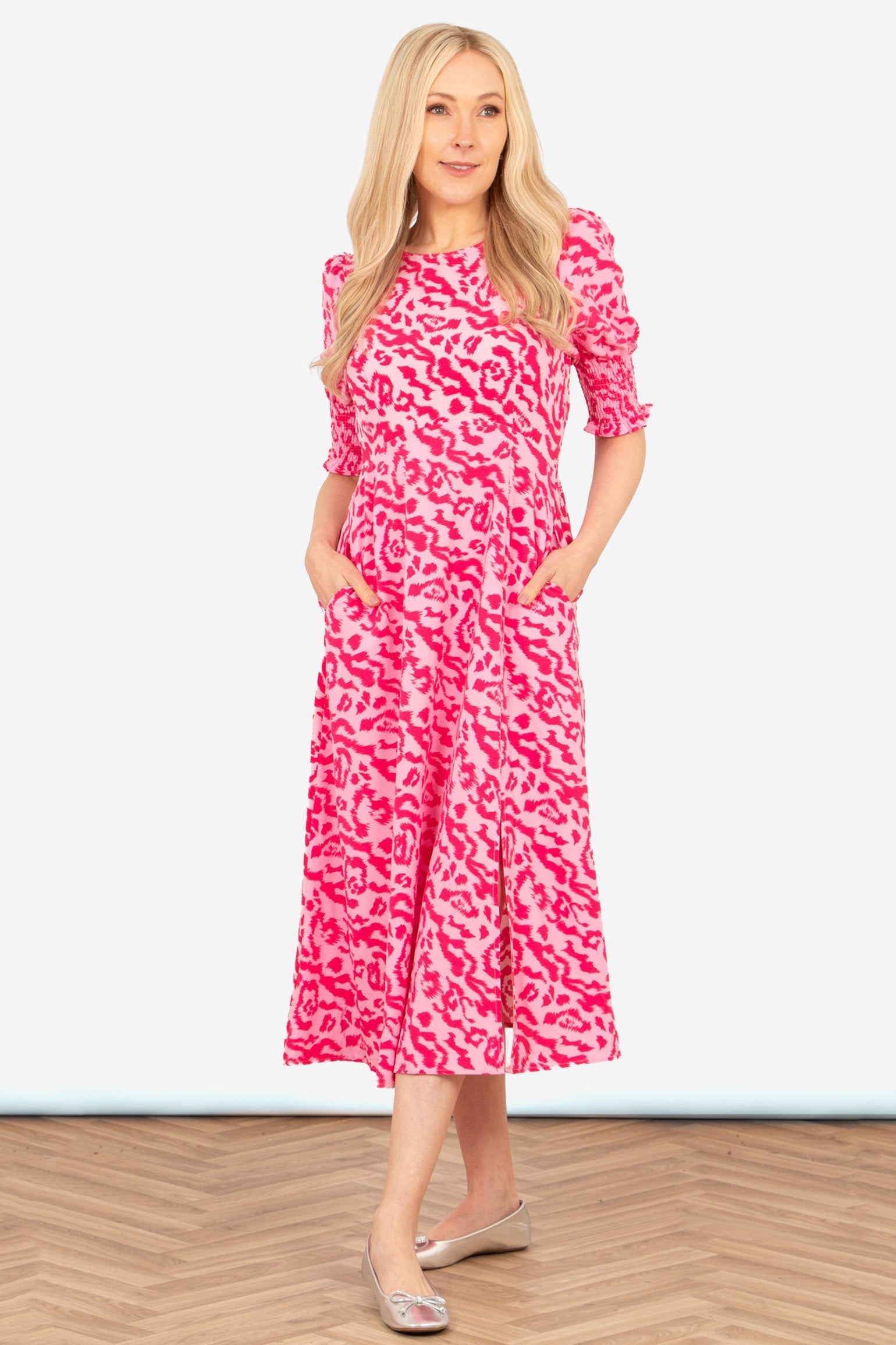 Hazel Tea Dress - Pink, Two Tone Animal