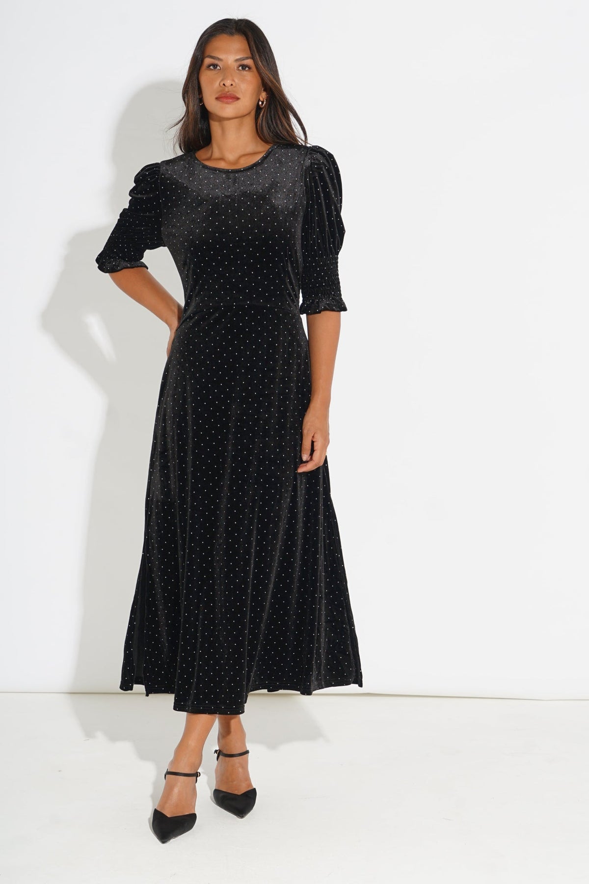 Velvet-Polka-Dot-Tea-Dress-in-Black