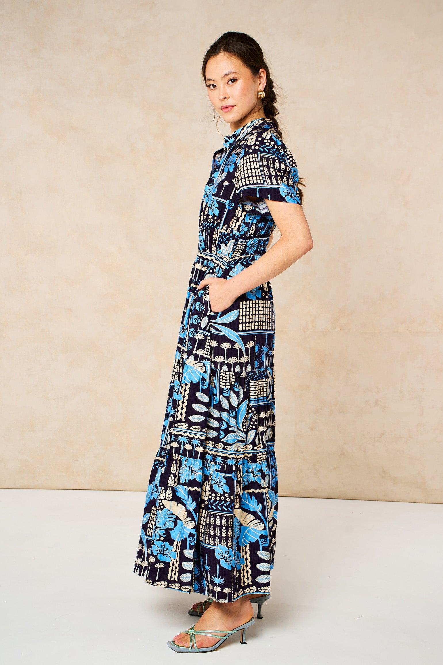 Tile-Print-Tiered-Maxi-Dress-in-Navy-Blue-Side