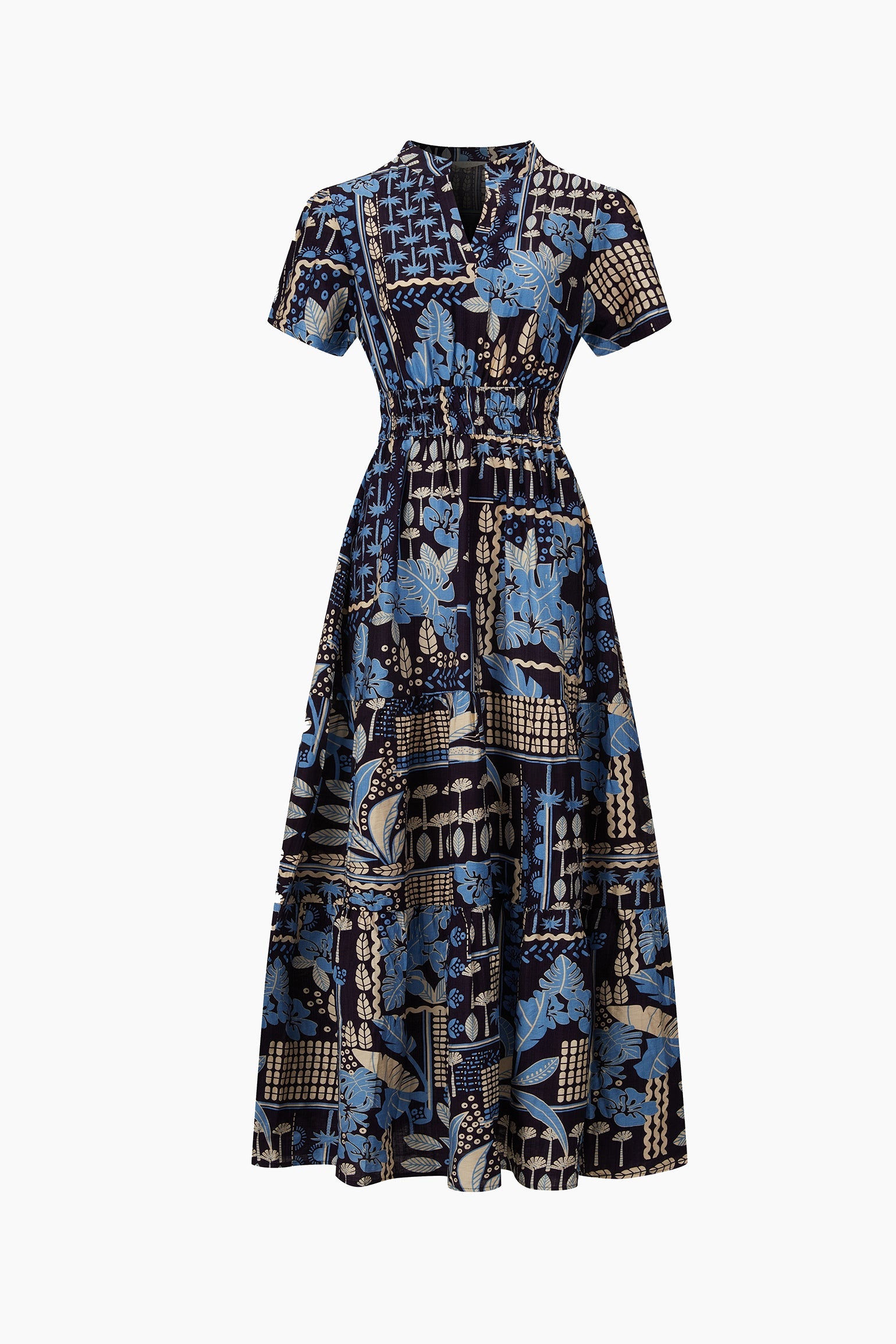Tile-Print-Tiered-Maxi-Dress-in-Navy-Blue-Product-Shot