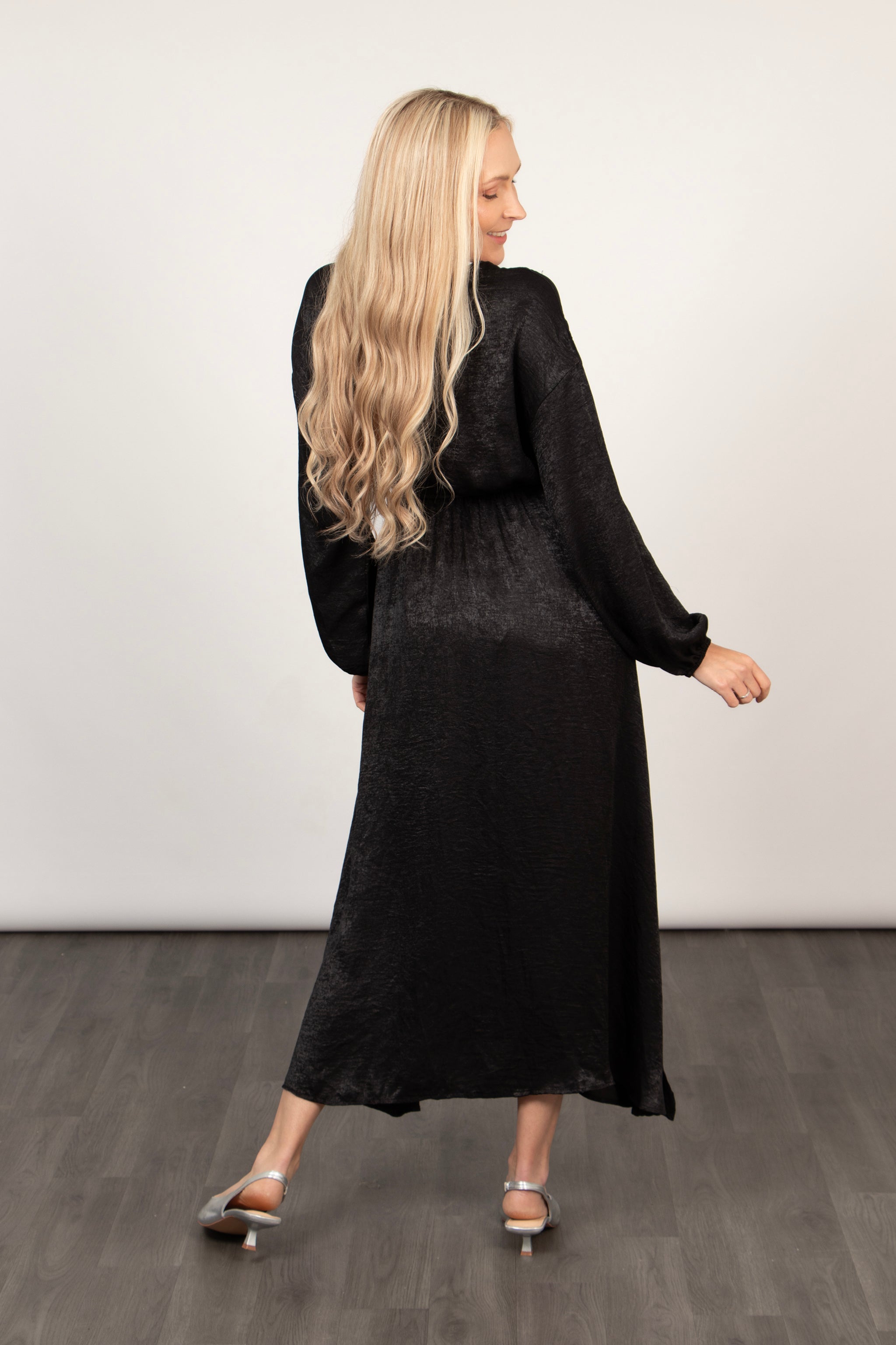 Ruby Faux Wrap Maxi Dress - Black, Metallic