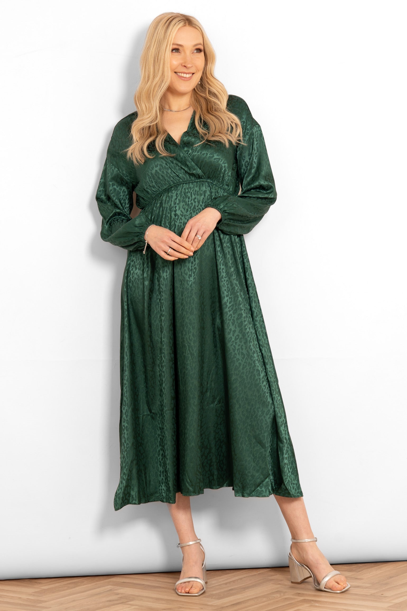ruby-faux-wrap-maxi-dress-green-leopard-styled-model
