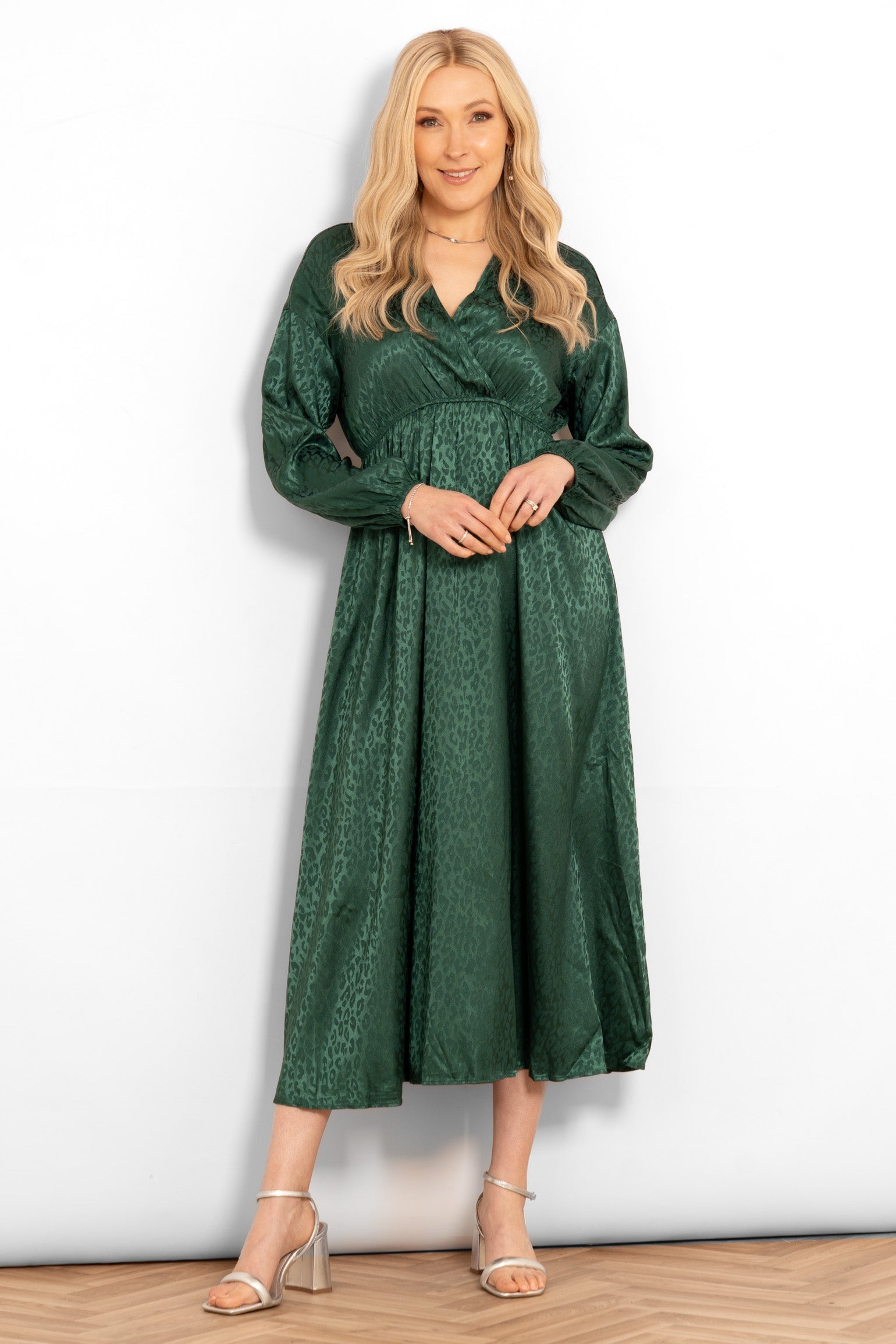 green leopard silk dress Emerald Green Leopard Satin Women Plus Size Kaftan Party Dress