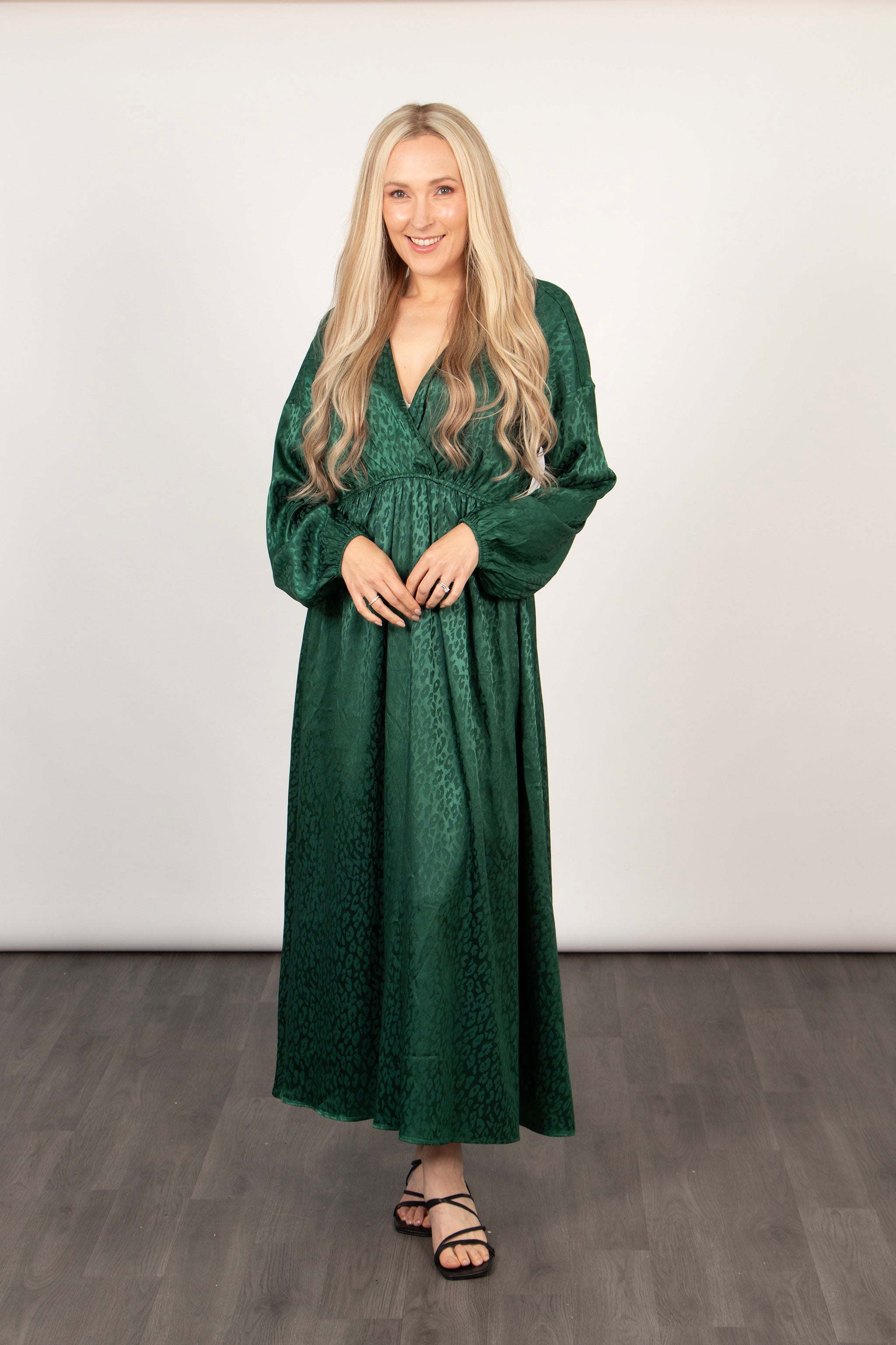 Sarta Women's Green Leopard Print Faux Wrap Maxi Dress | Size: Large Sarta Women's Green Leopard Print Faux Wrap Maxi Dress | Size: Large