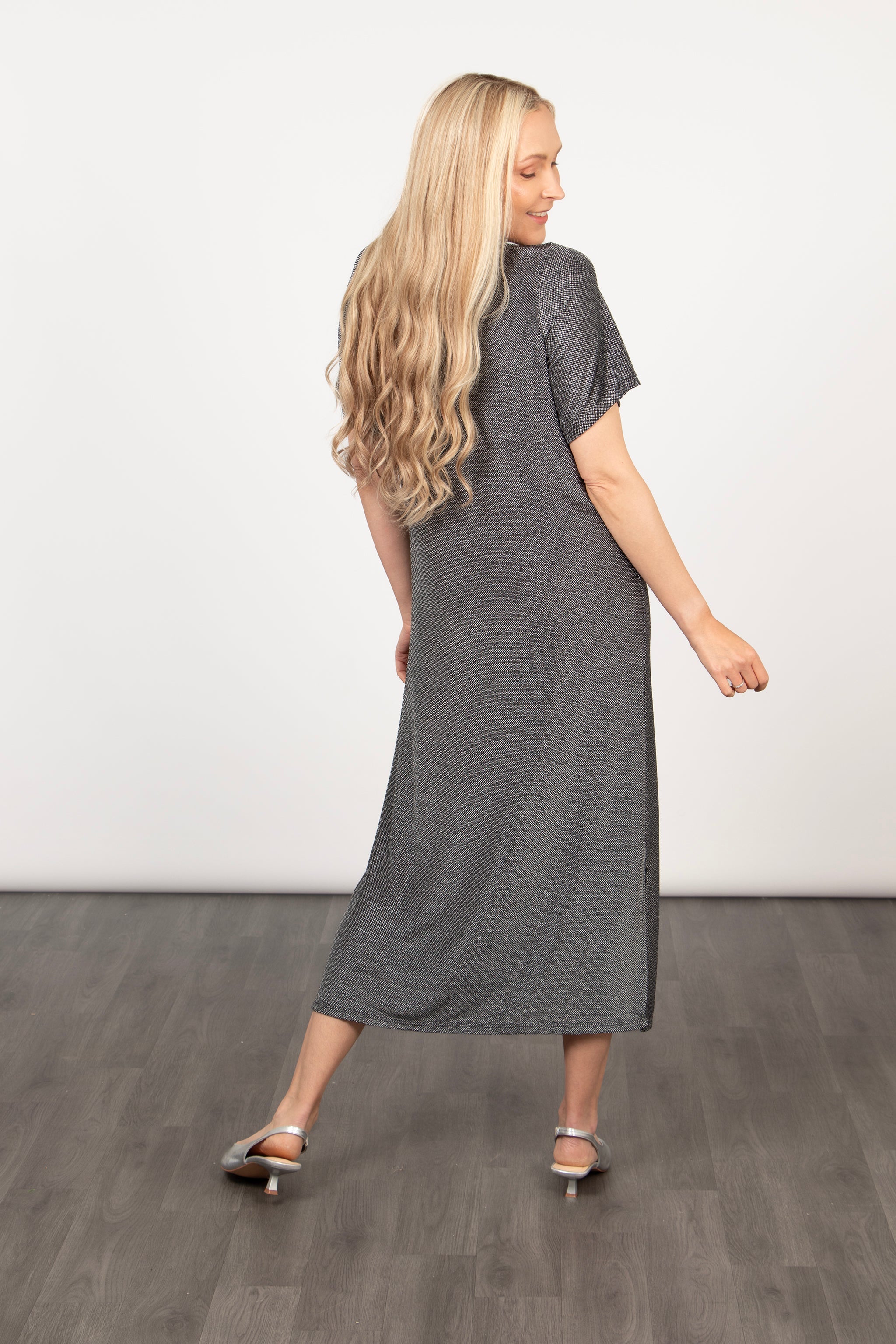 Celeste Midaxi T-Shirt Dress - Silver, Glitter