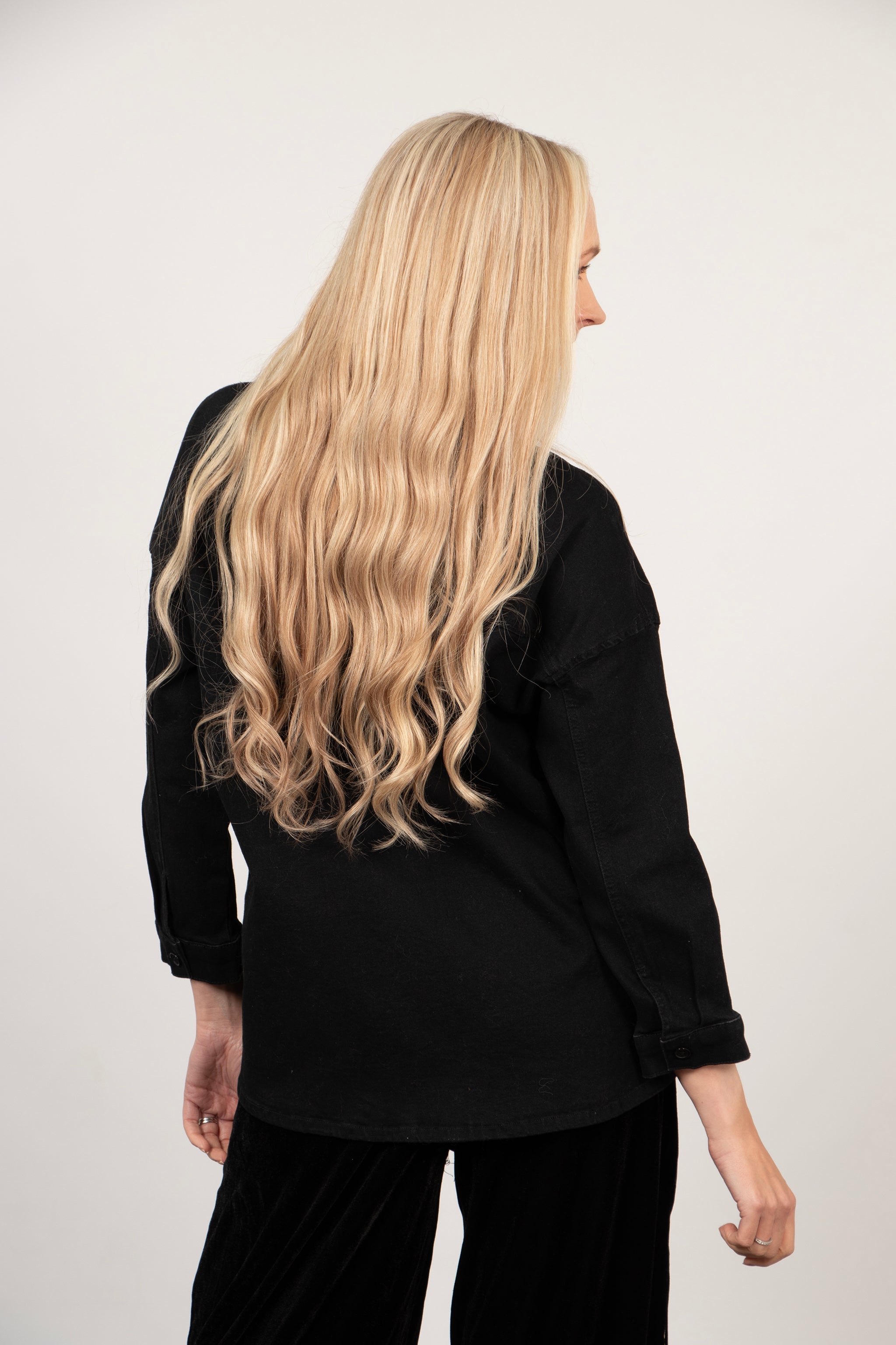 Billie Denim Shacket - Black, Leopard Sequin