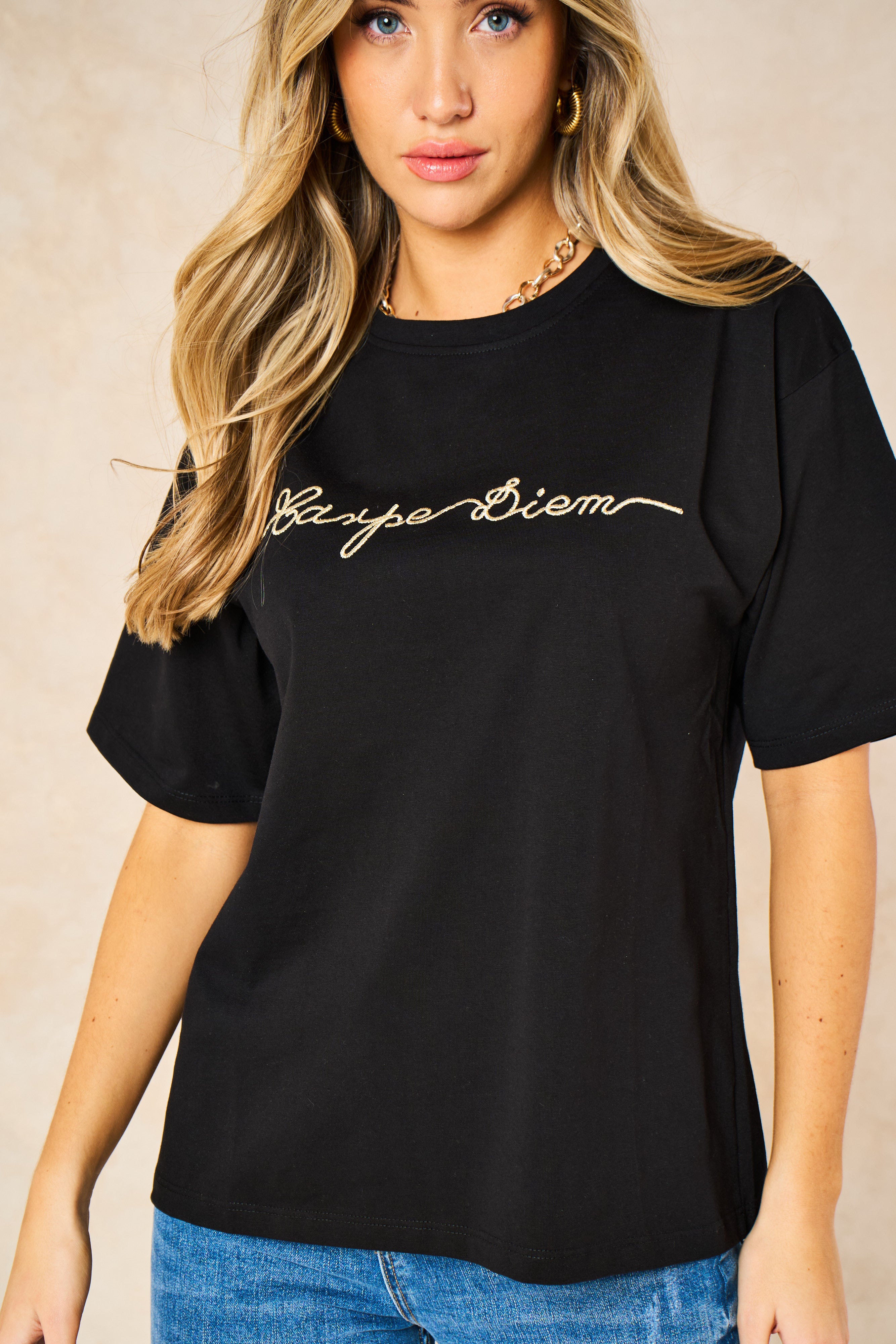 cotton-black-t-shirt-with-gold-carpe-diem-word-print-graphic