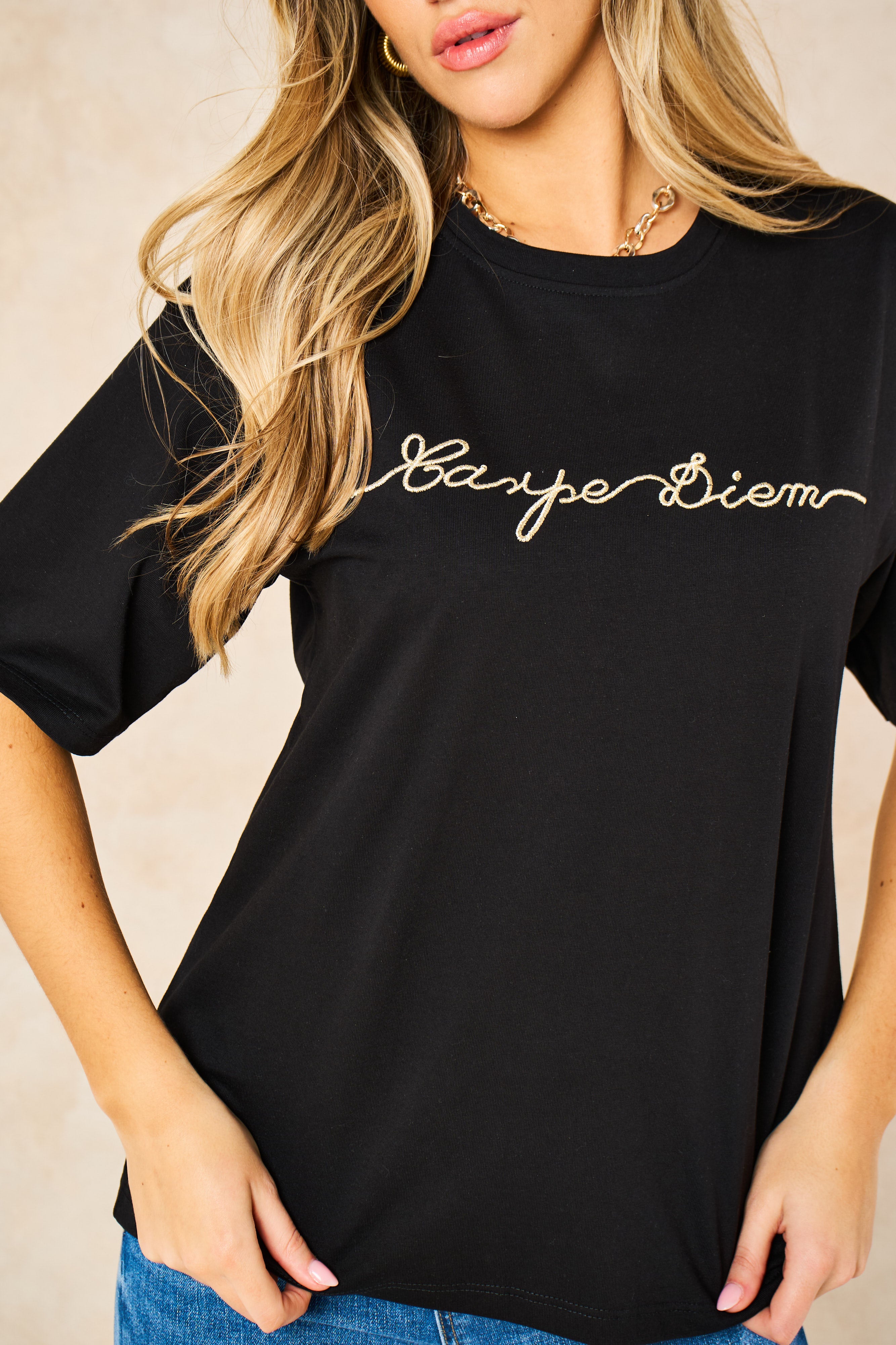 cotton-black-t-shirt-with-gold-carpe-diem-word-print-graphic