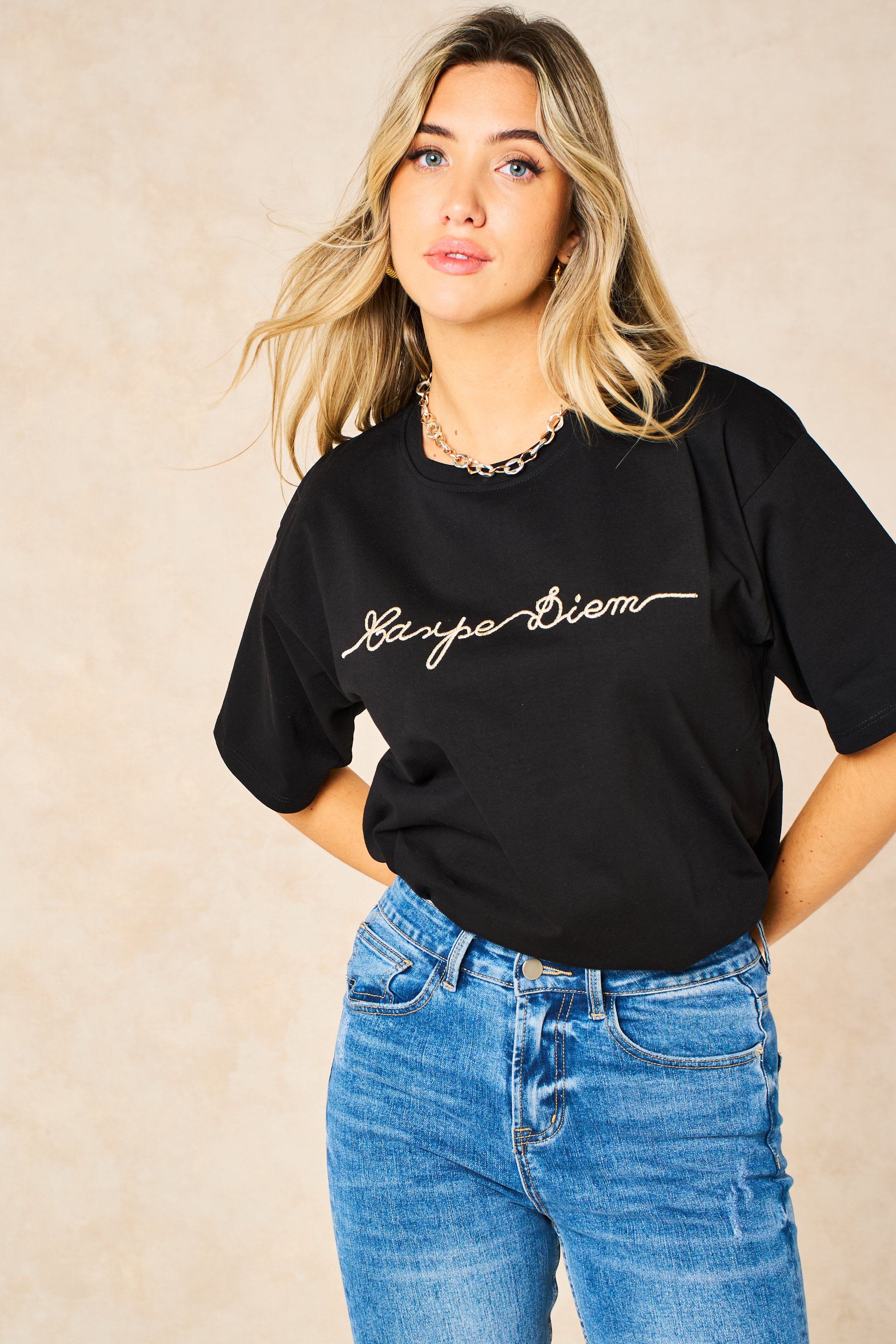 cotton-black-t-shirt-with-gold-carpe-diem-word-print-graphic