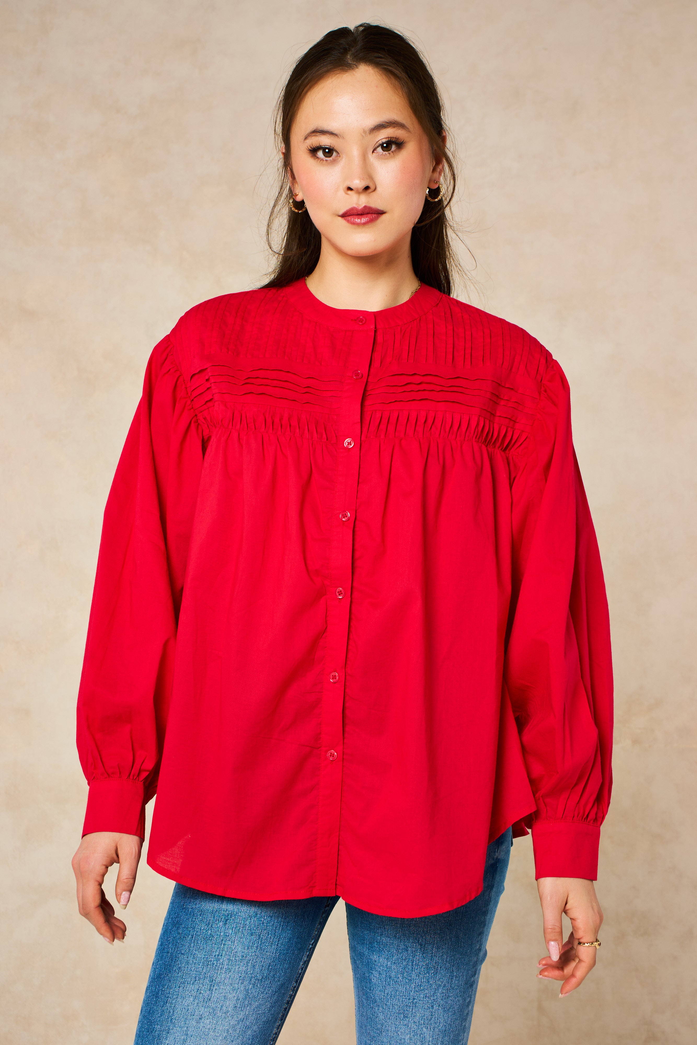 libby-long-sleeve-button-down-cotton-shirt-red-pleated-blouse