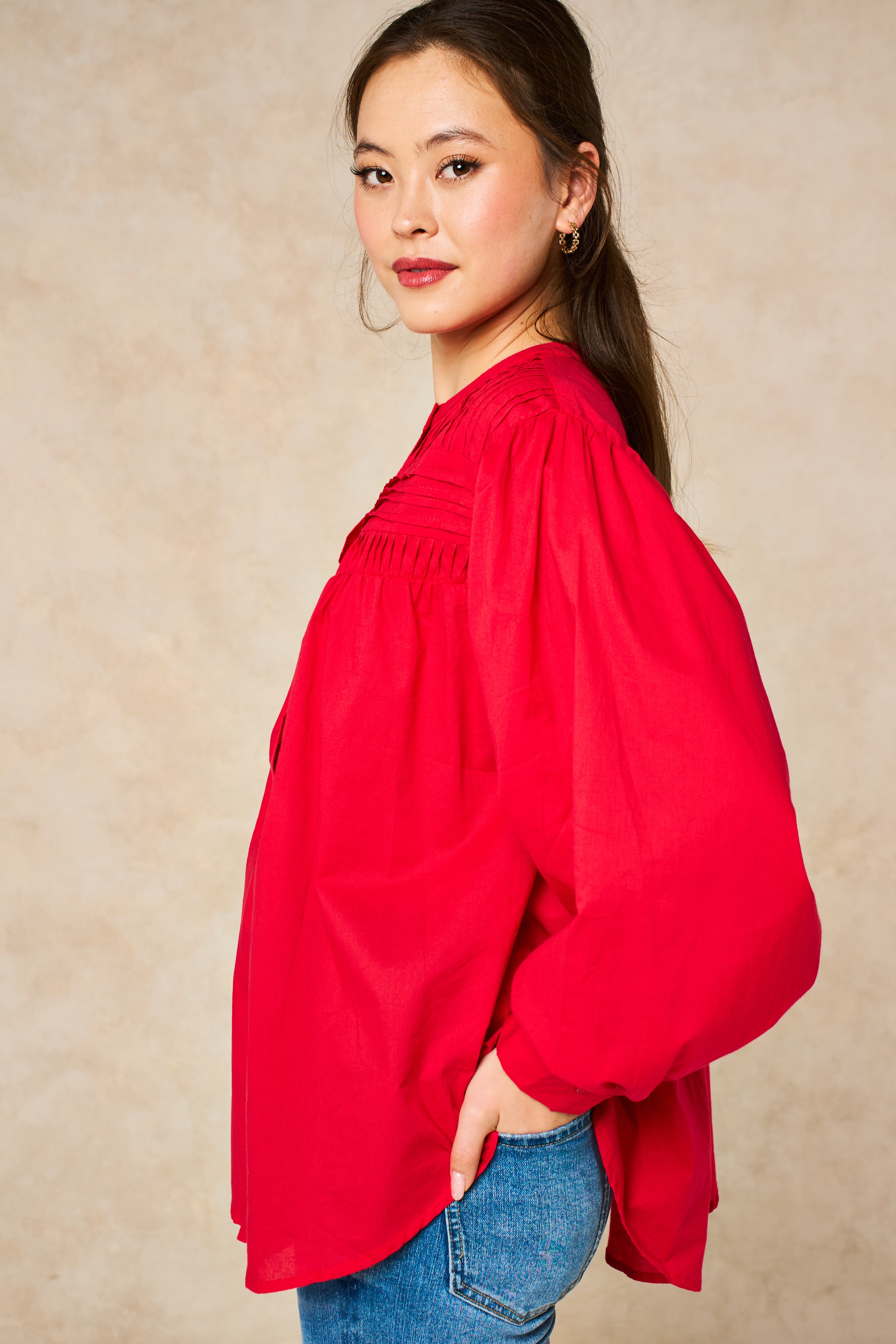 libby-long-sleeve-button-down-cotton-shirt-red-pleated-blouse
