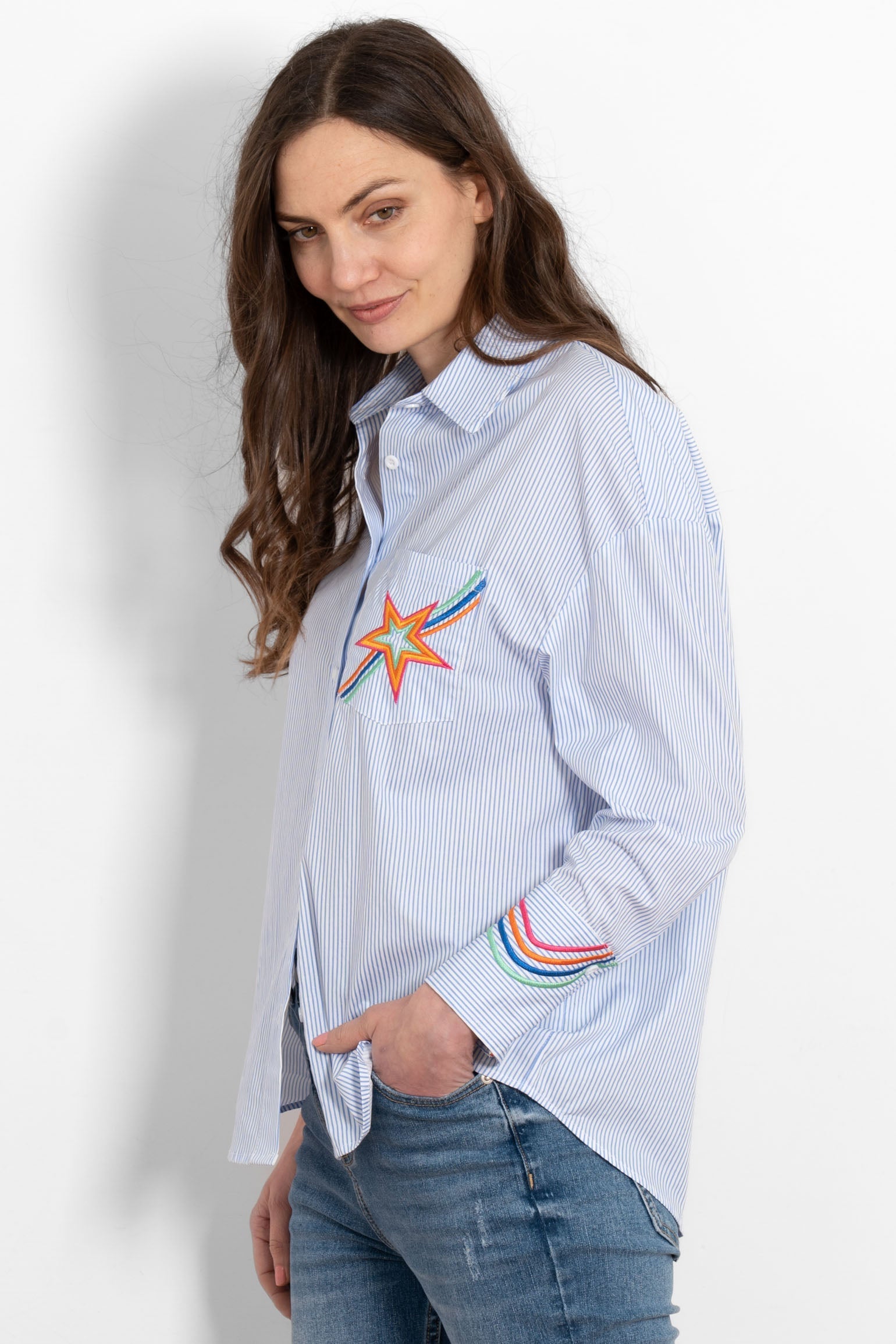 beau-long-sleeve-cotton-shirt-blue-white-star-embroidered-dipped-hem