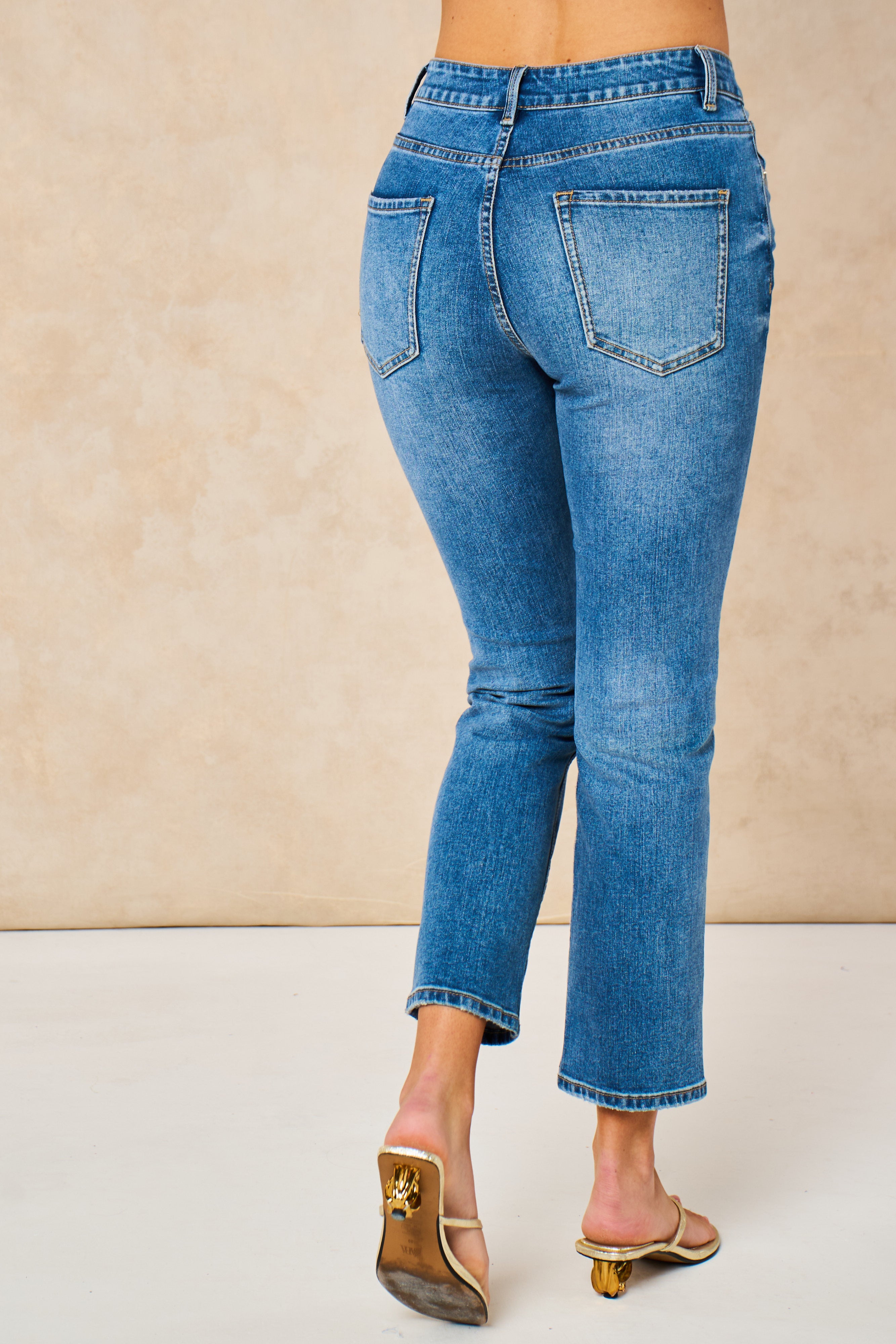 Fallon Slim Leg Straight Cut Jeans - Mid Wash Blue, Denim