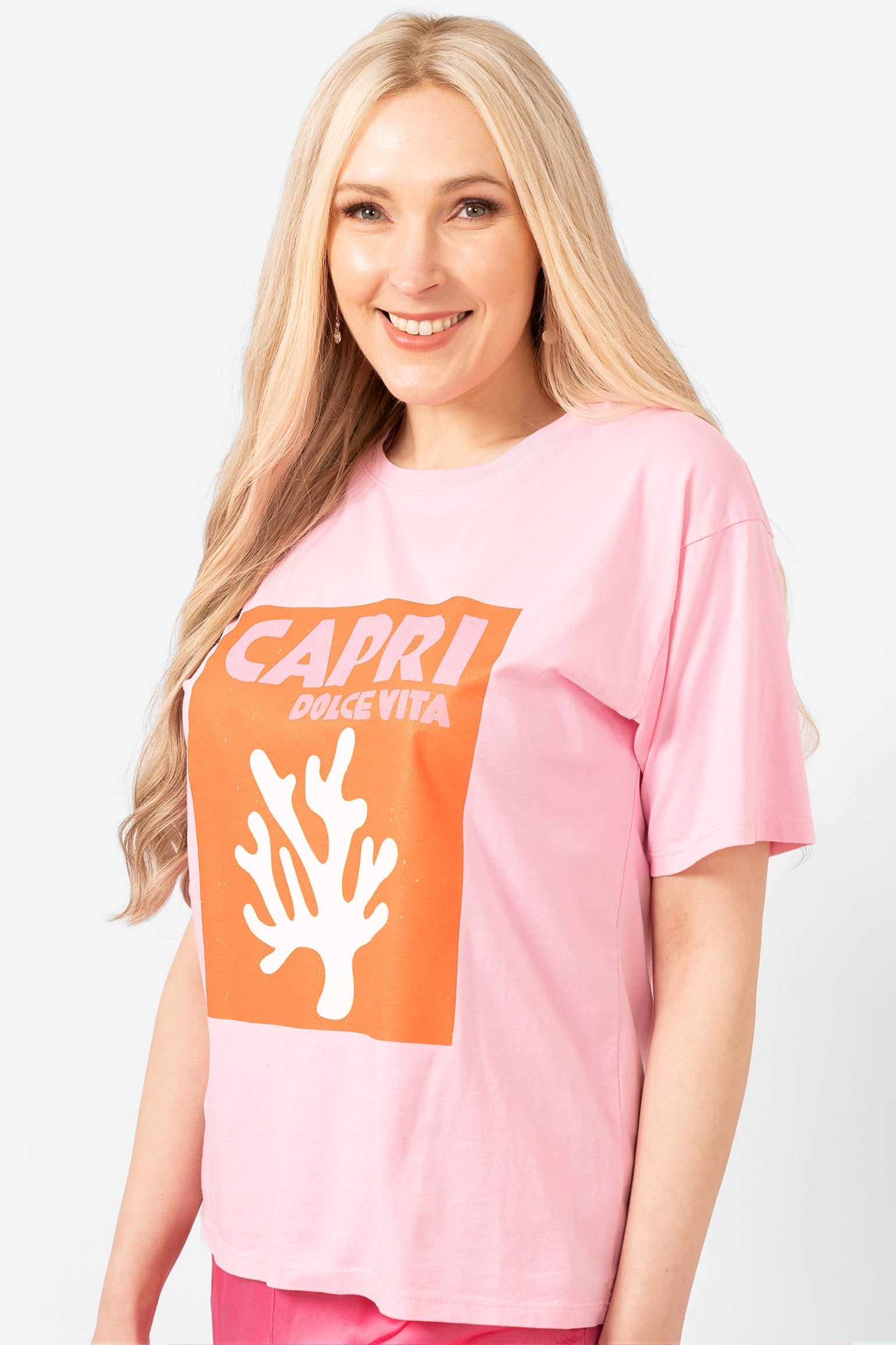 "Capri" Cotton T-Shirt - Hot Pink/Orange