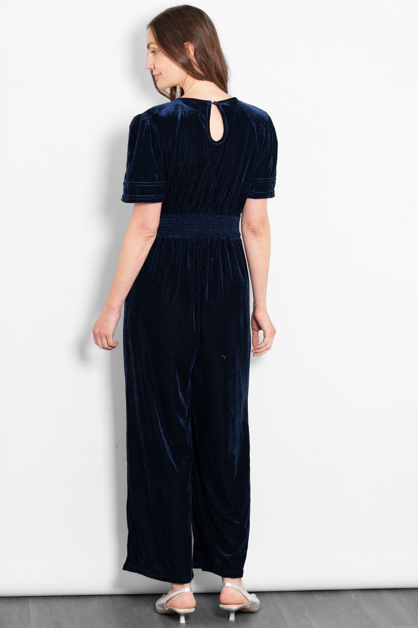lydia-v-neck-jumpsuit-navy-blue-velvet-rear-button-fastening
