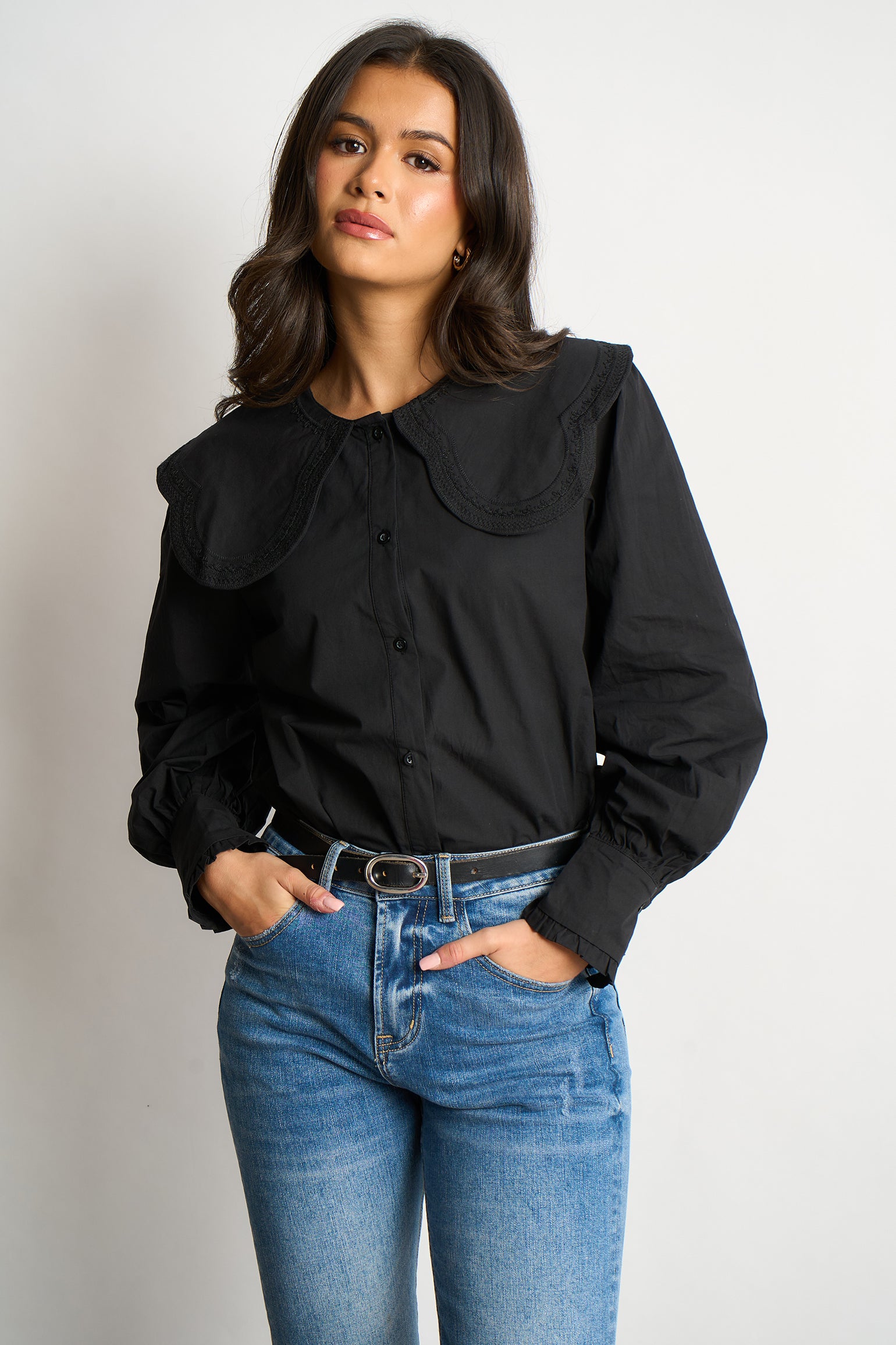 cammie-long-sleeve-cotton-shirt-black-pilgrim-collar-button-front