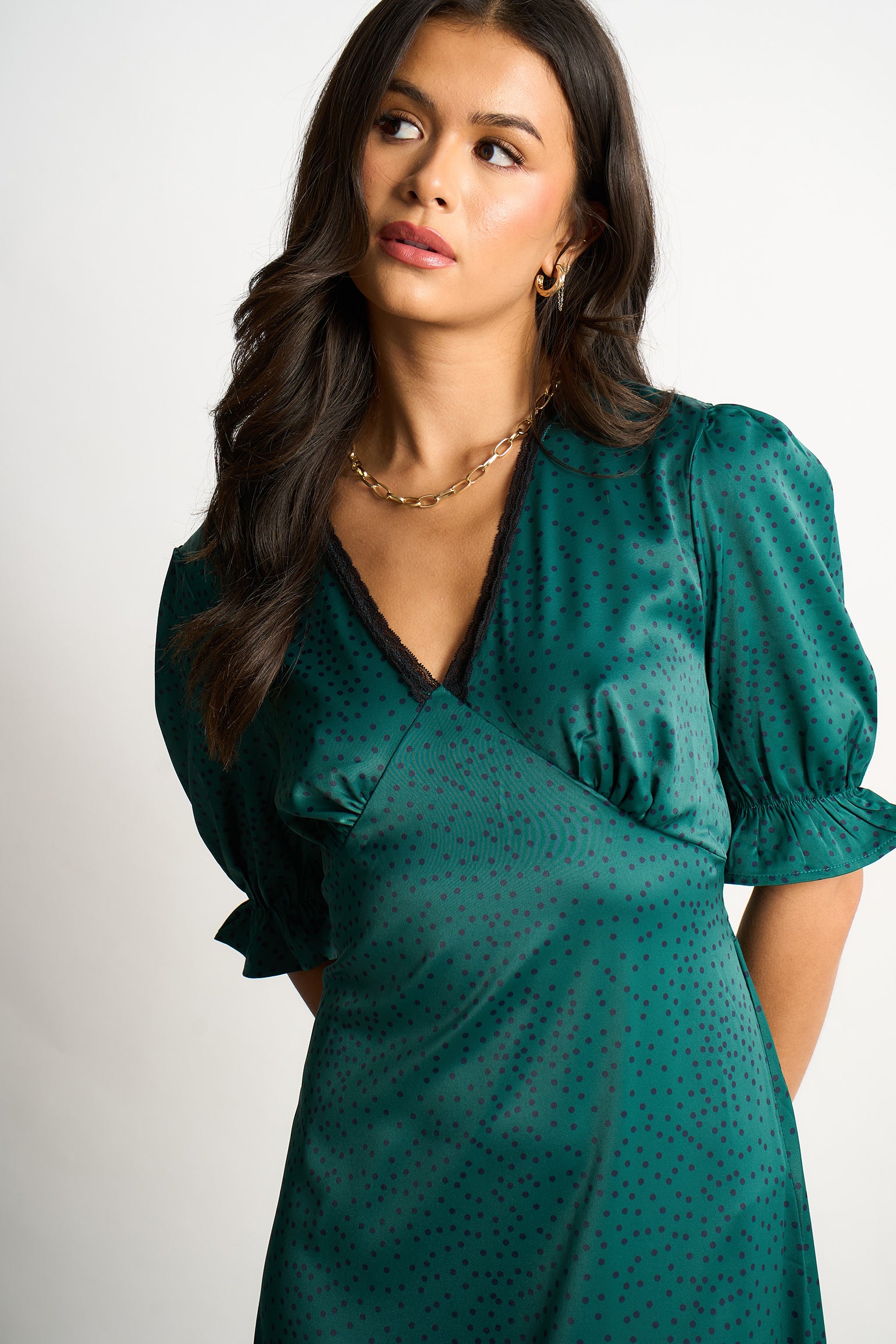 elise-v-neck-tea-dress-green-teal-polka-dot