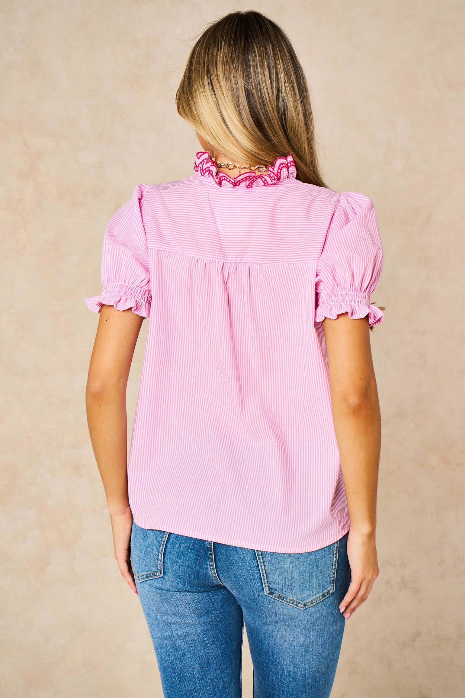 Candy-Stripe-Short-Sleeve-Cotton-Shirt-in-Pink-Back