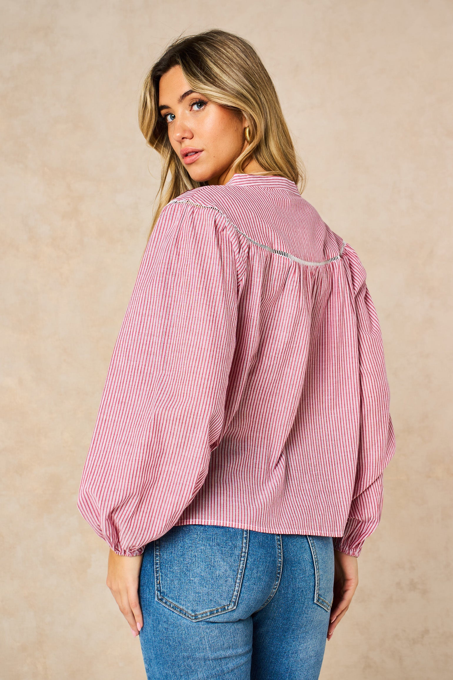 Embroidered-Floral-Long-Sleeve-Cotton-Shirt-in-Red-Back