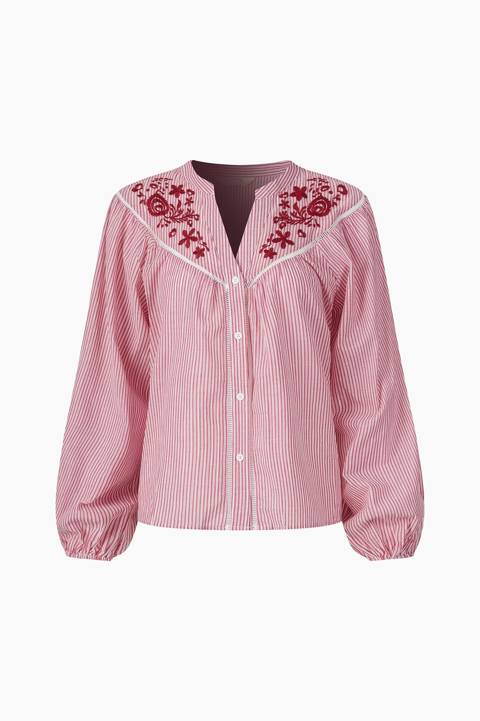 Embroidered-Floral-Long-Sleeve-Cotton-Shirt-in-Red-Product-Shot
