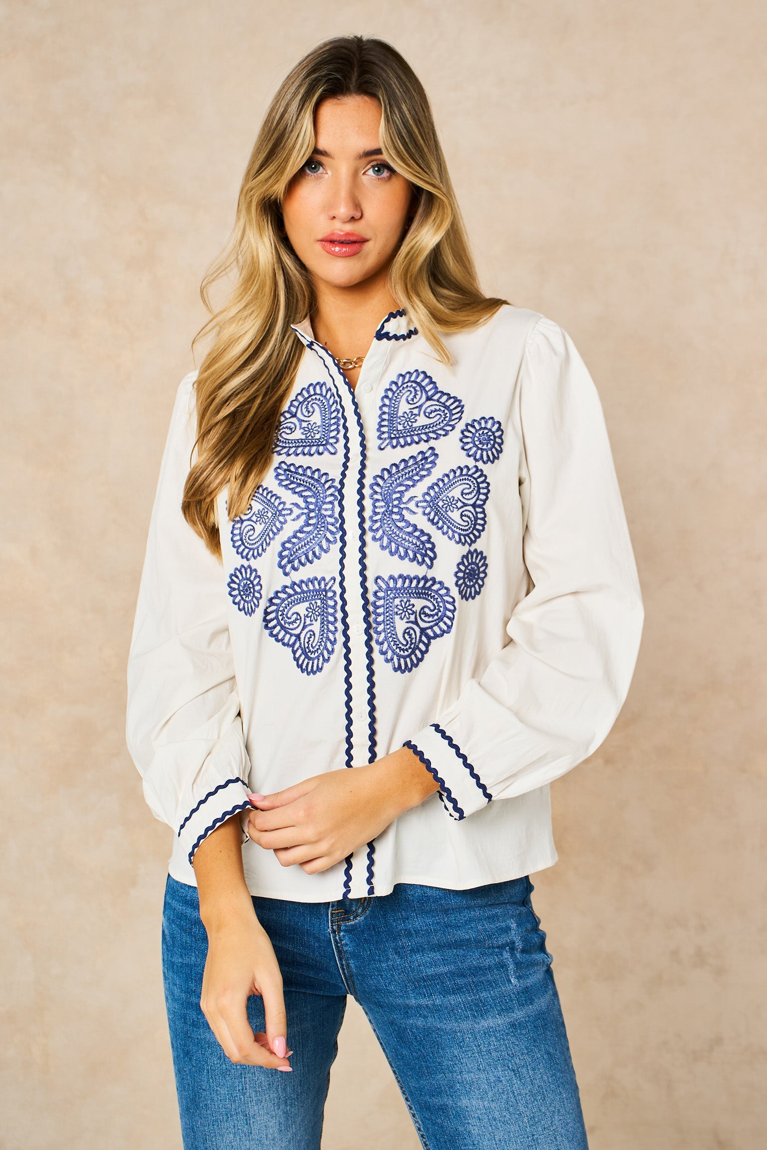 Embroidered-Hearts-Long-Sleeve-Cotton-Shirt-in-White-Front