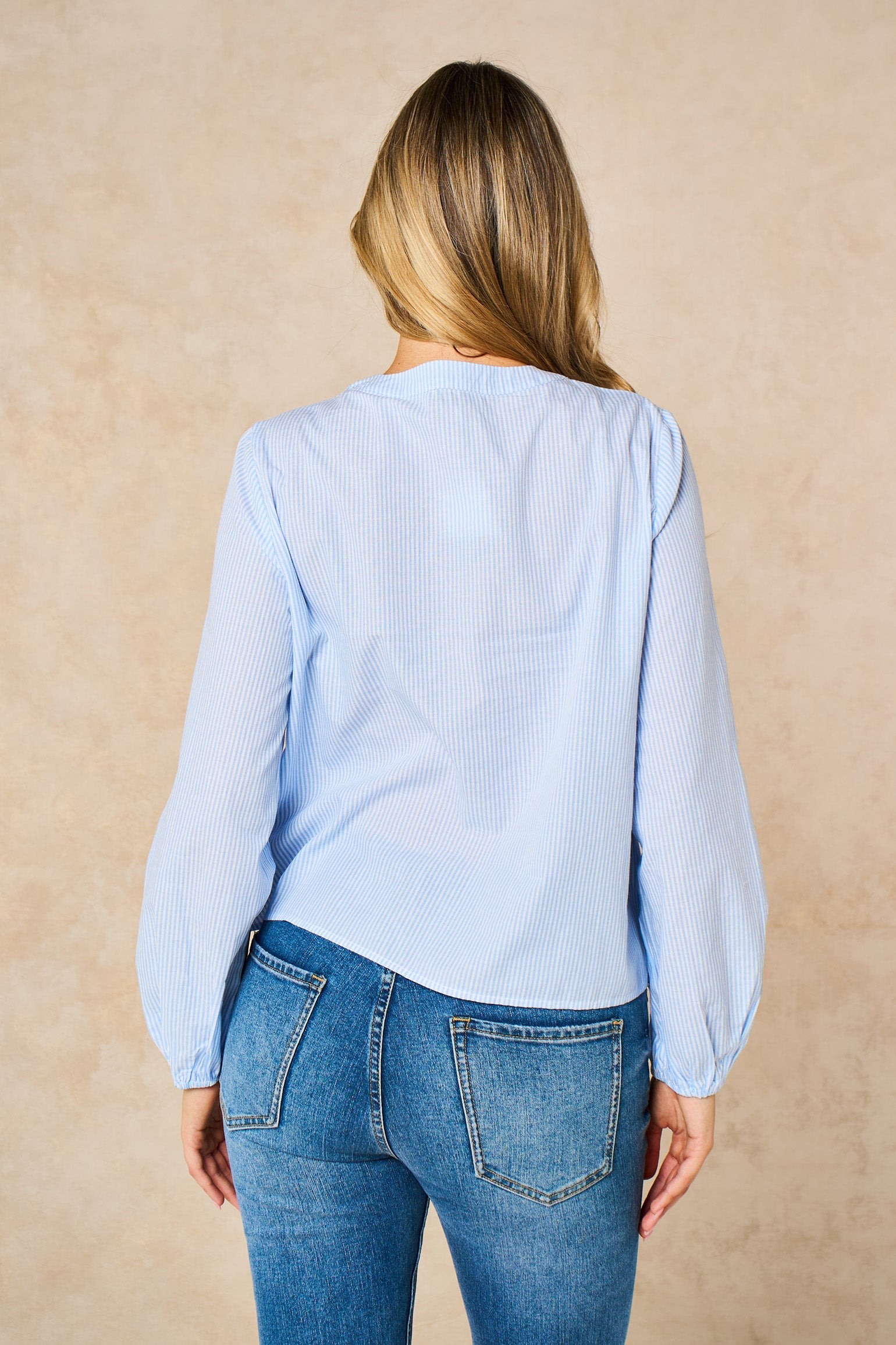 Embroidered-Pinstripe-Long-Sleeve-Cotton-Shirt-in-Blue-Back