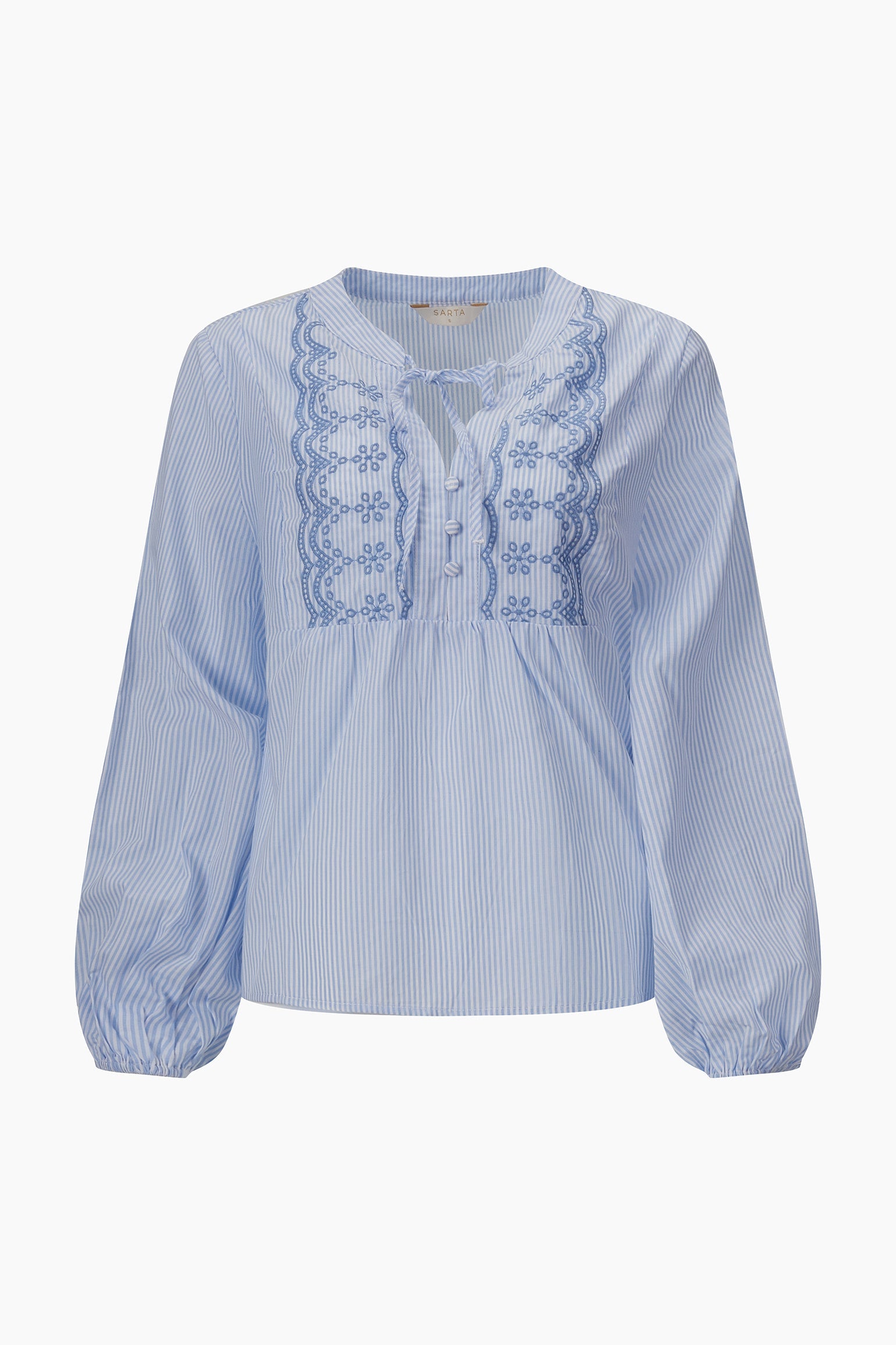 Embroidered-Pinstripe-Long-Sleeve-Cotton-Shirt-in-Blue