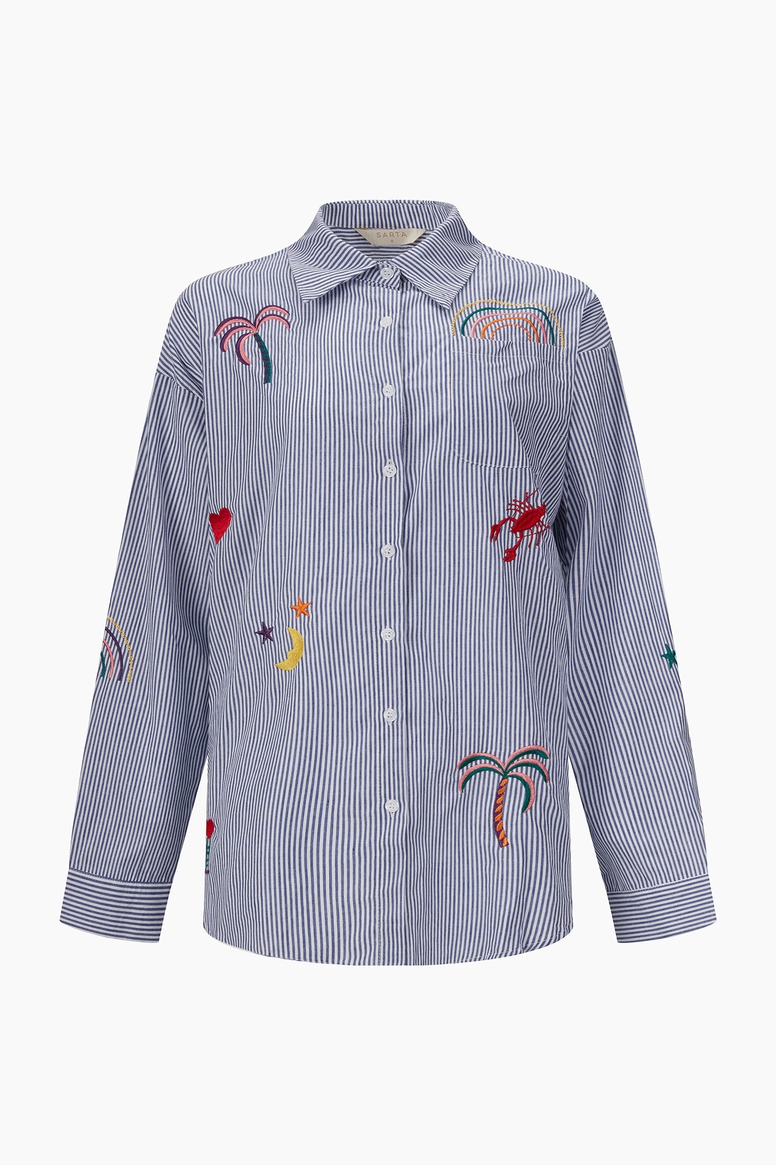 Embroidered-Striped-Long-Sleeve-Cotton-Shirt-in-Blue-Product-Shot