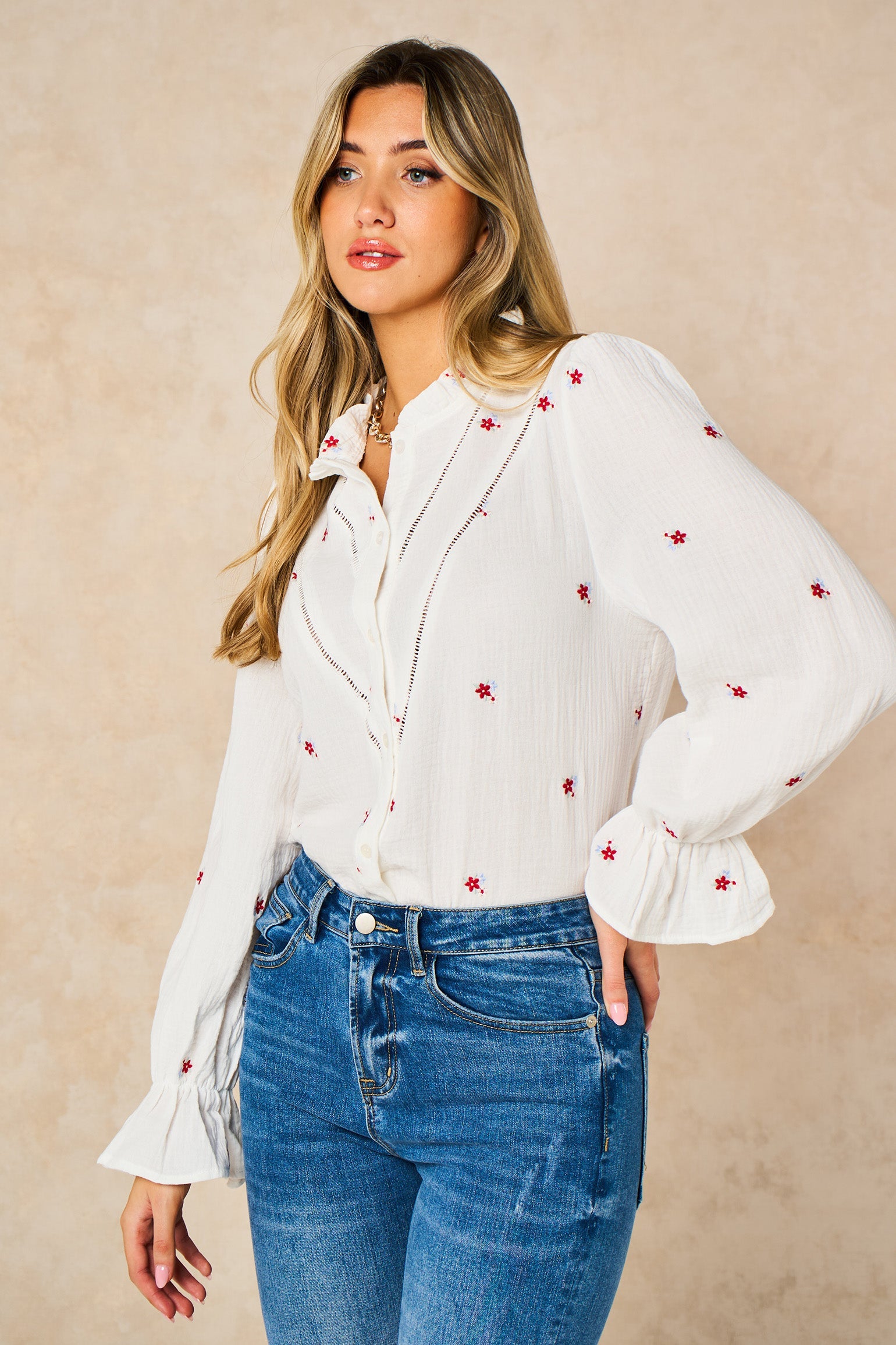 Floral-Long-Sleeve-Double-Gauze-Cotton-Shirt-in-White-Side