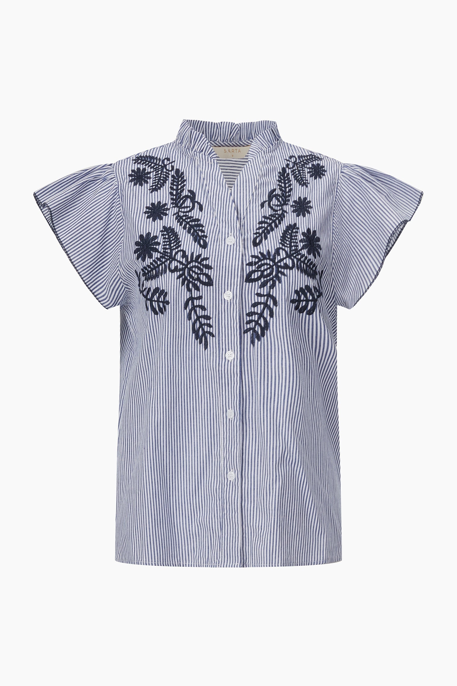 Embroidered-Floral-Short-Sleeve-Striped-Cotton-Shirt-in-Blue-Product-Shot
