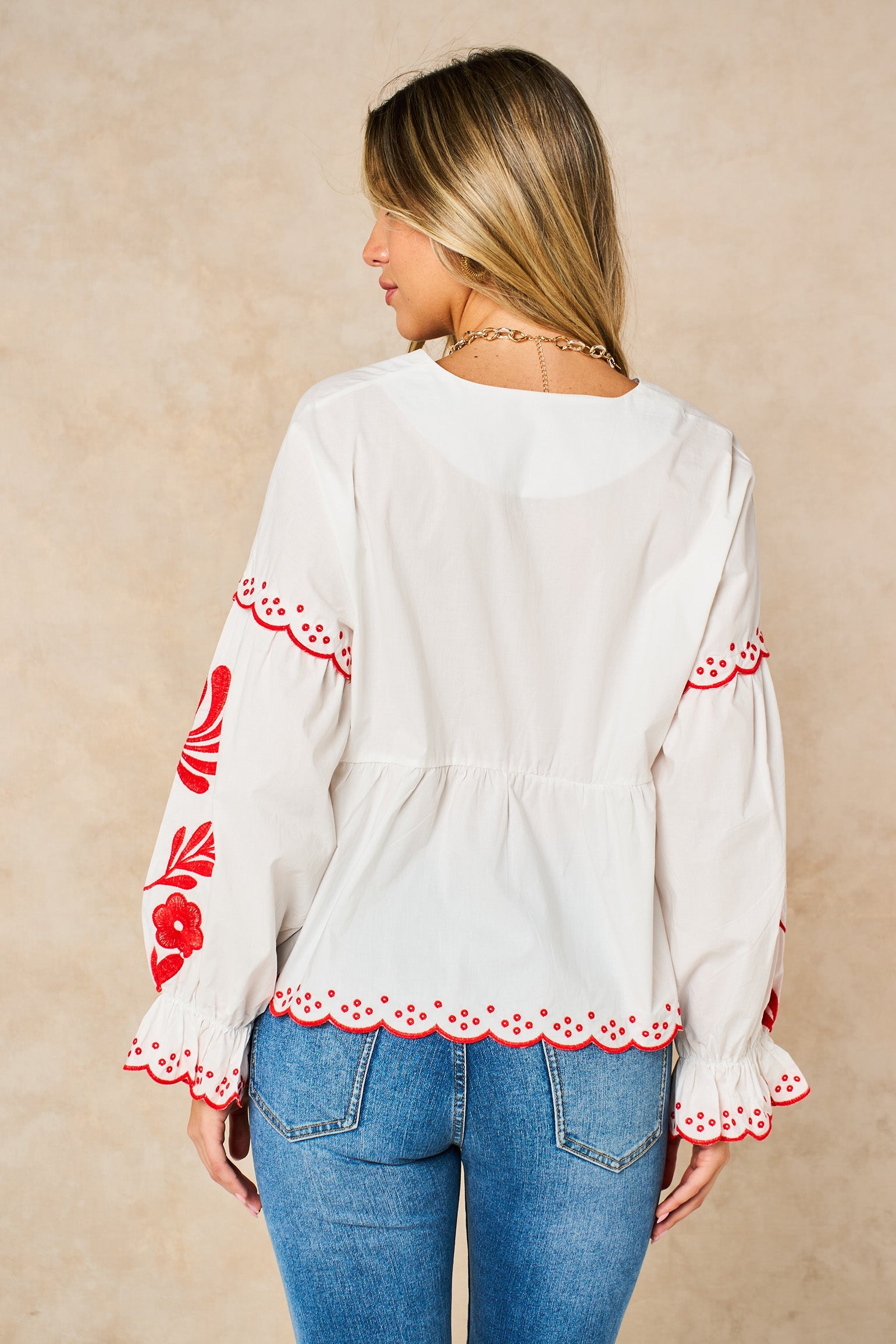 Embroidered-Floral-Front-Tie-Cotton-Shirt-in-White-Back