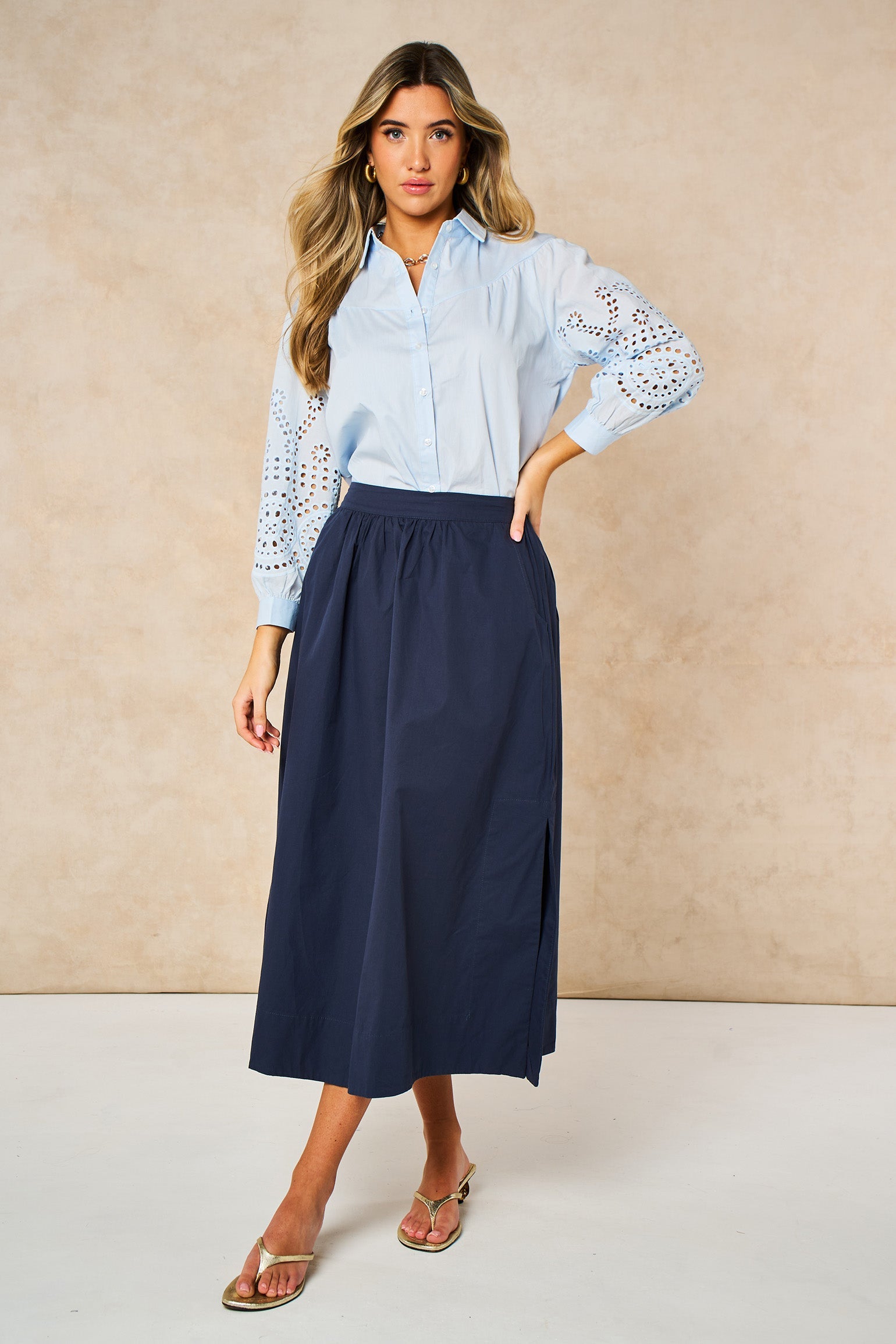 Cotton-Midaxi-Skirt-in-Navy-Blue-Styled