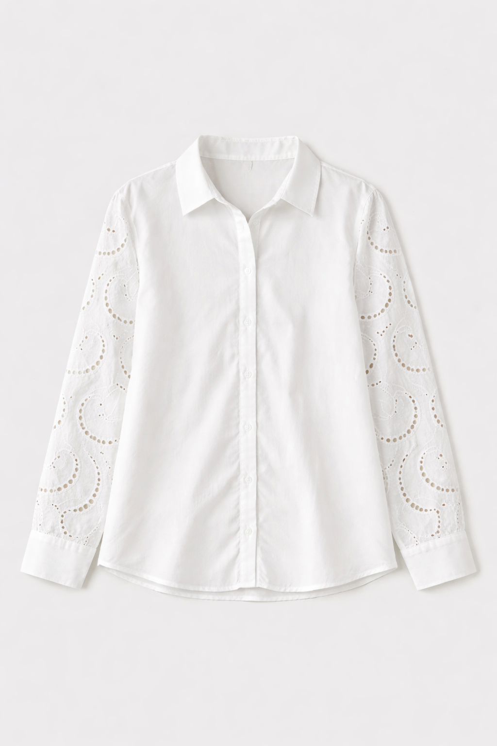 Darby Long Sleeve Cotton Shirt - White, Cut-Out