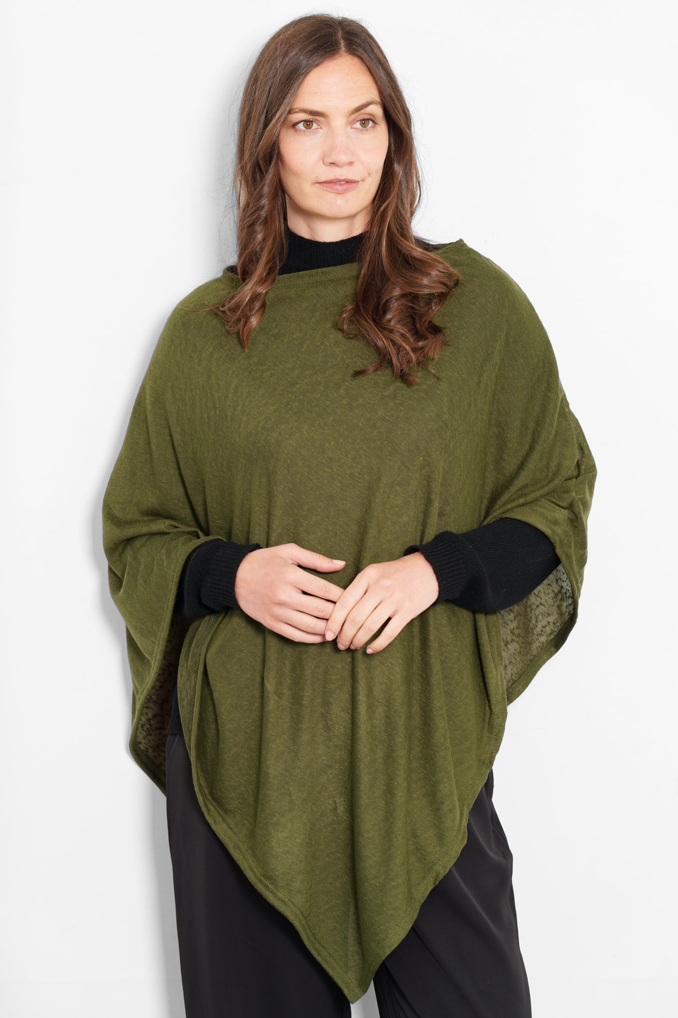 Kim Lightweight Poncho Top One Size - Khaki