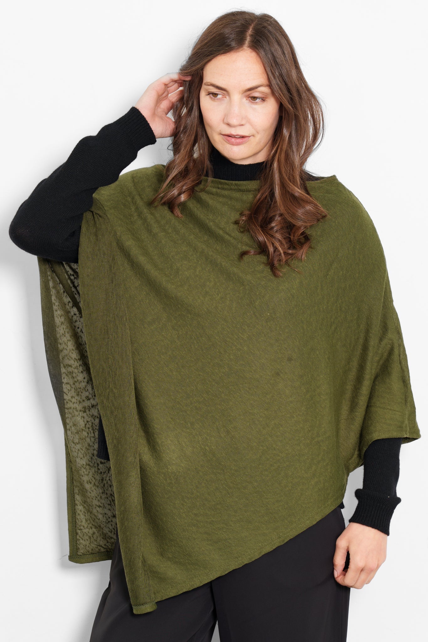 Kim Lightweight Poncho Top One Size - Khaki